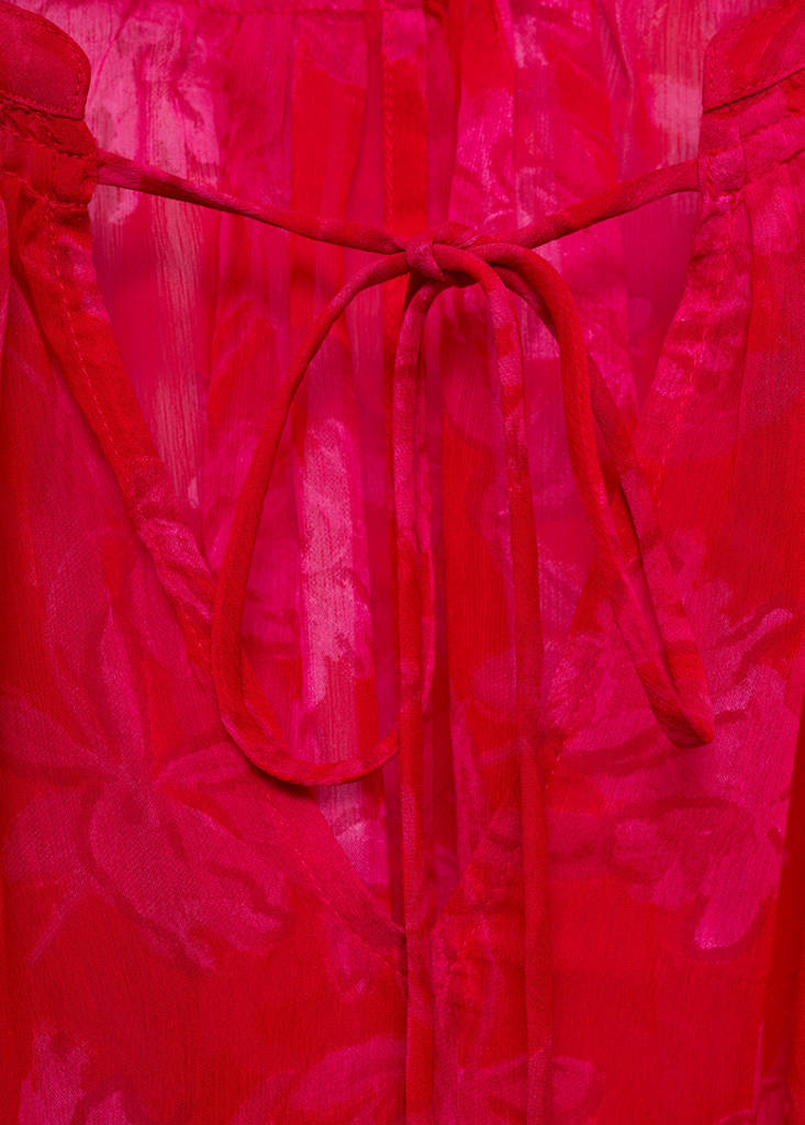 Semi-transparent floral-print blouse — Red