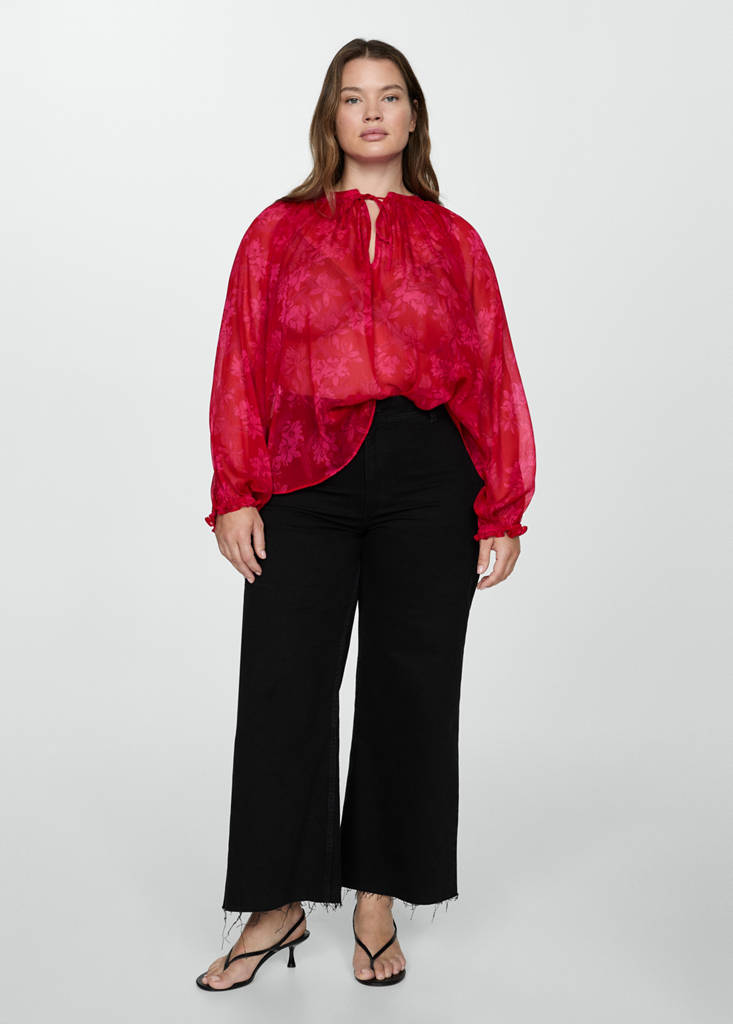 Semi-transparent floral-print blouse — Red