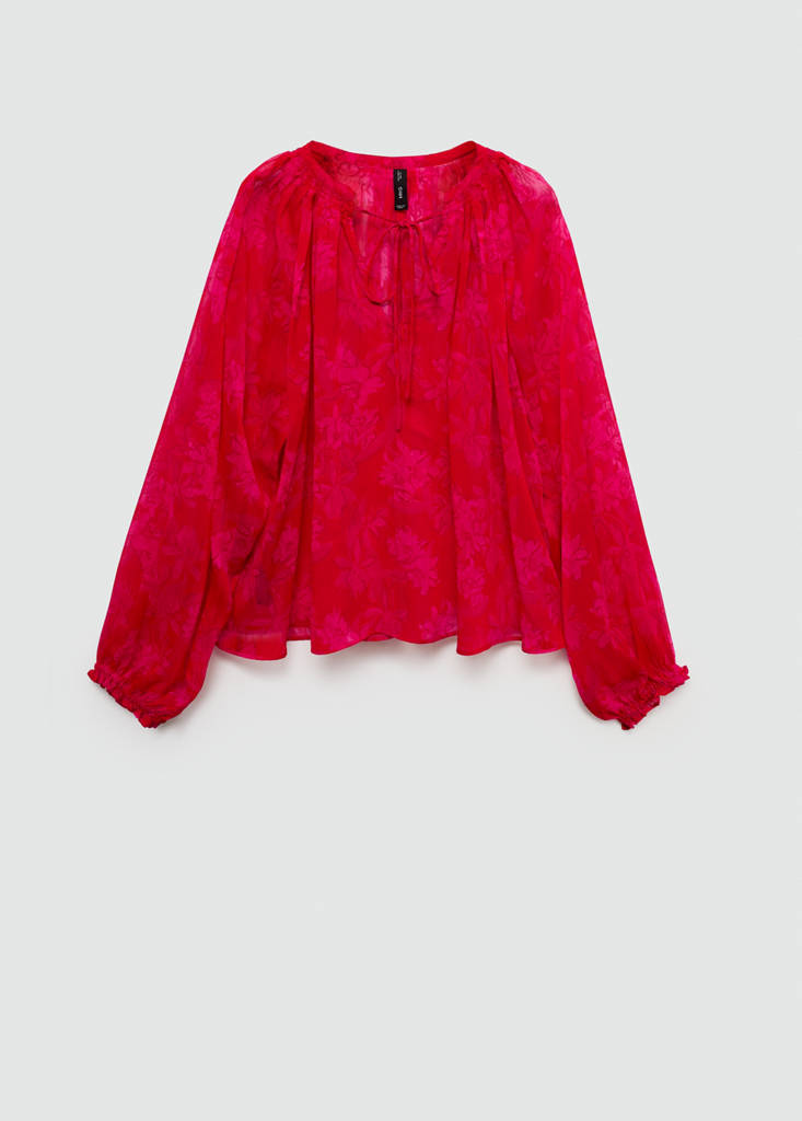 Semi-transparent floral-print blouse — Red