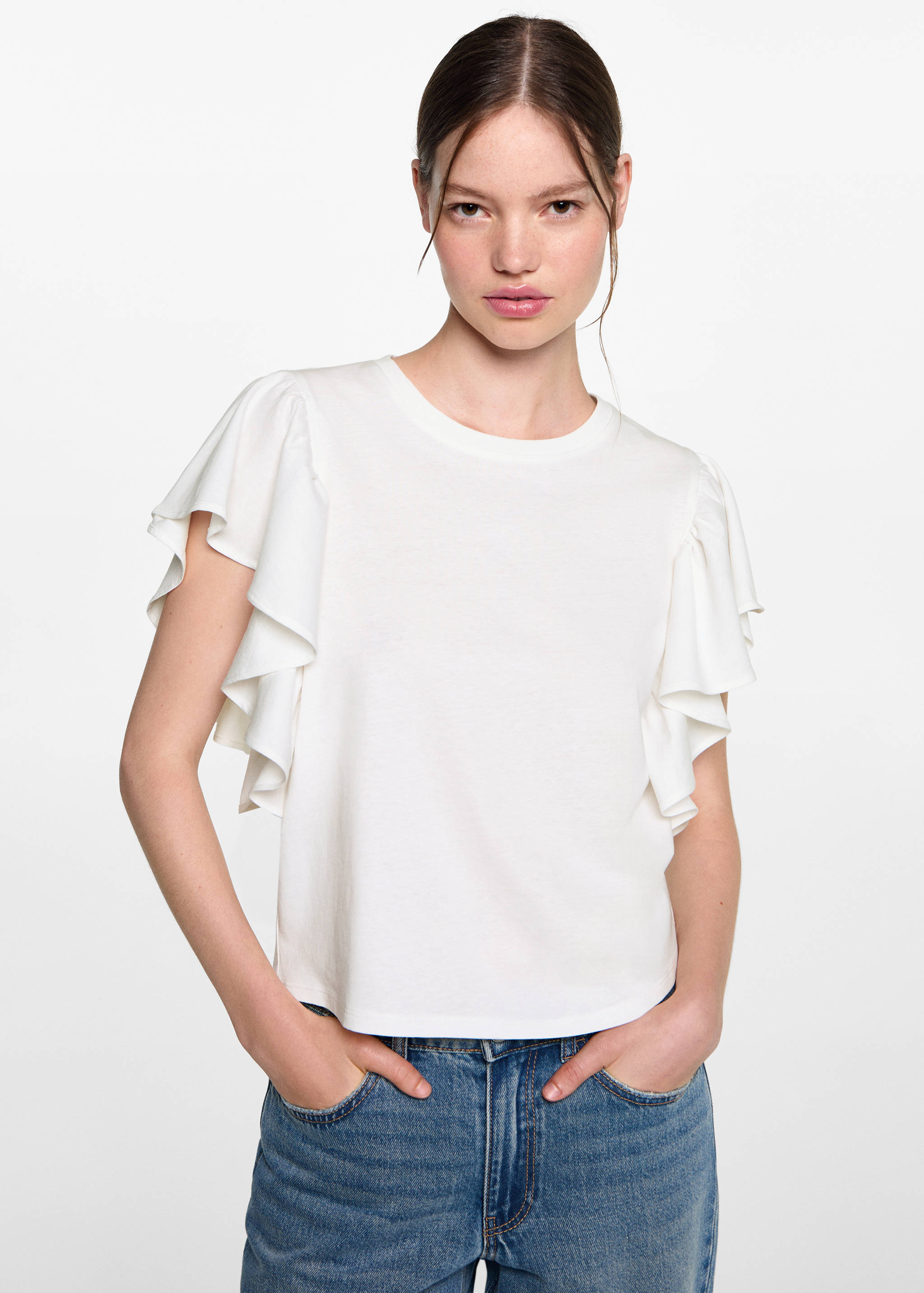 T-shirt en coton à volants - Plan moyen