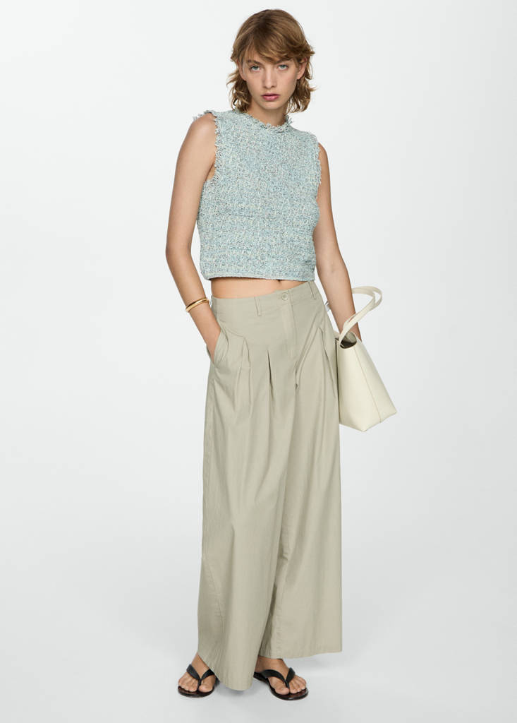 Tweed top with frayed detail — Aqua Green