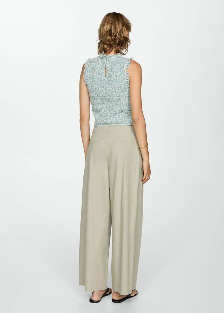 Tweed top with frayed detail — Aqua Green