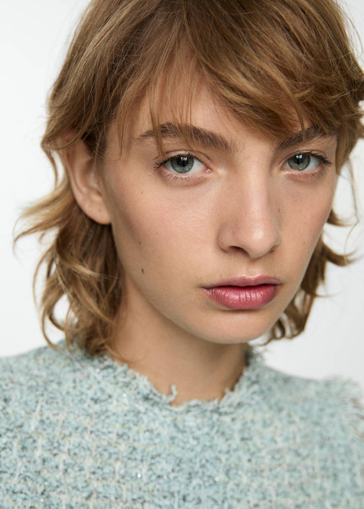 Tweed top with frayed detail — Aqua Green