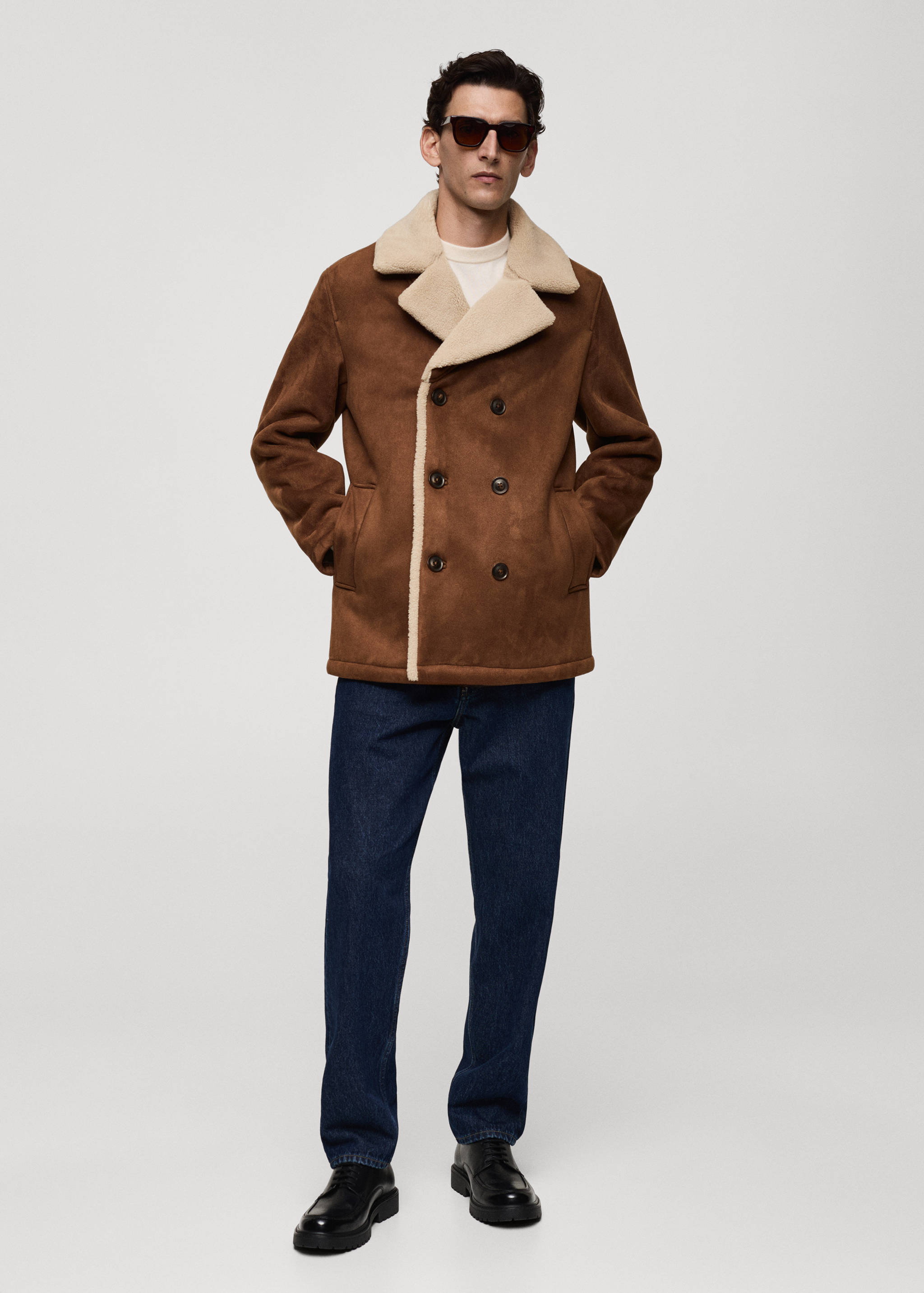 Suede effect sheepskin coat - General plane