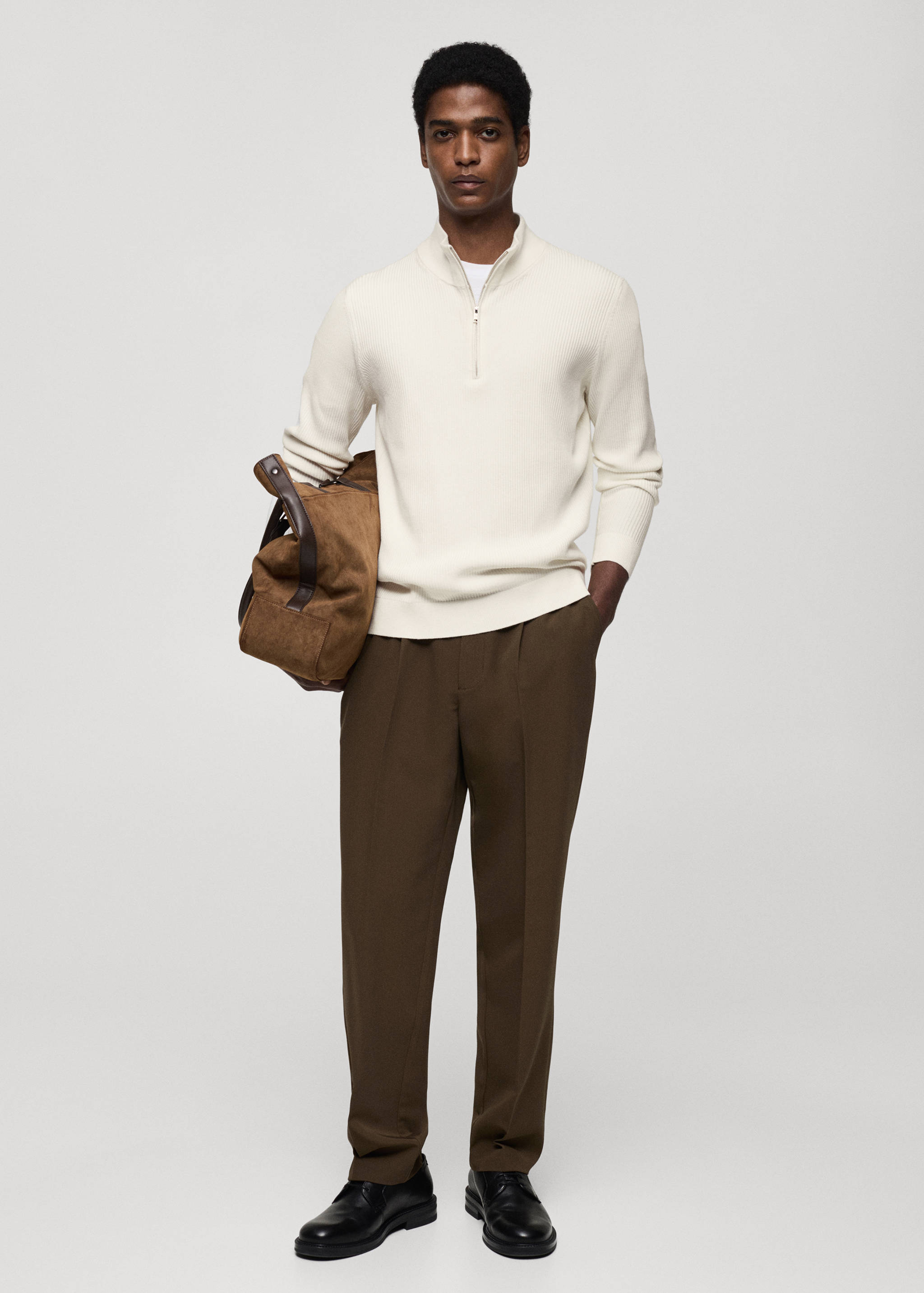 Gerippter Pullover mit Zip-Kragen - Allgemeine Ansicht