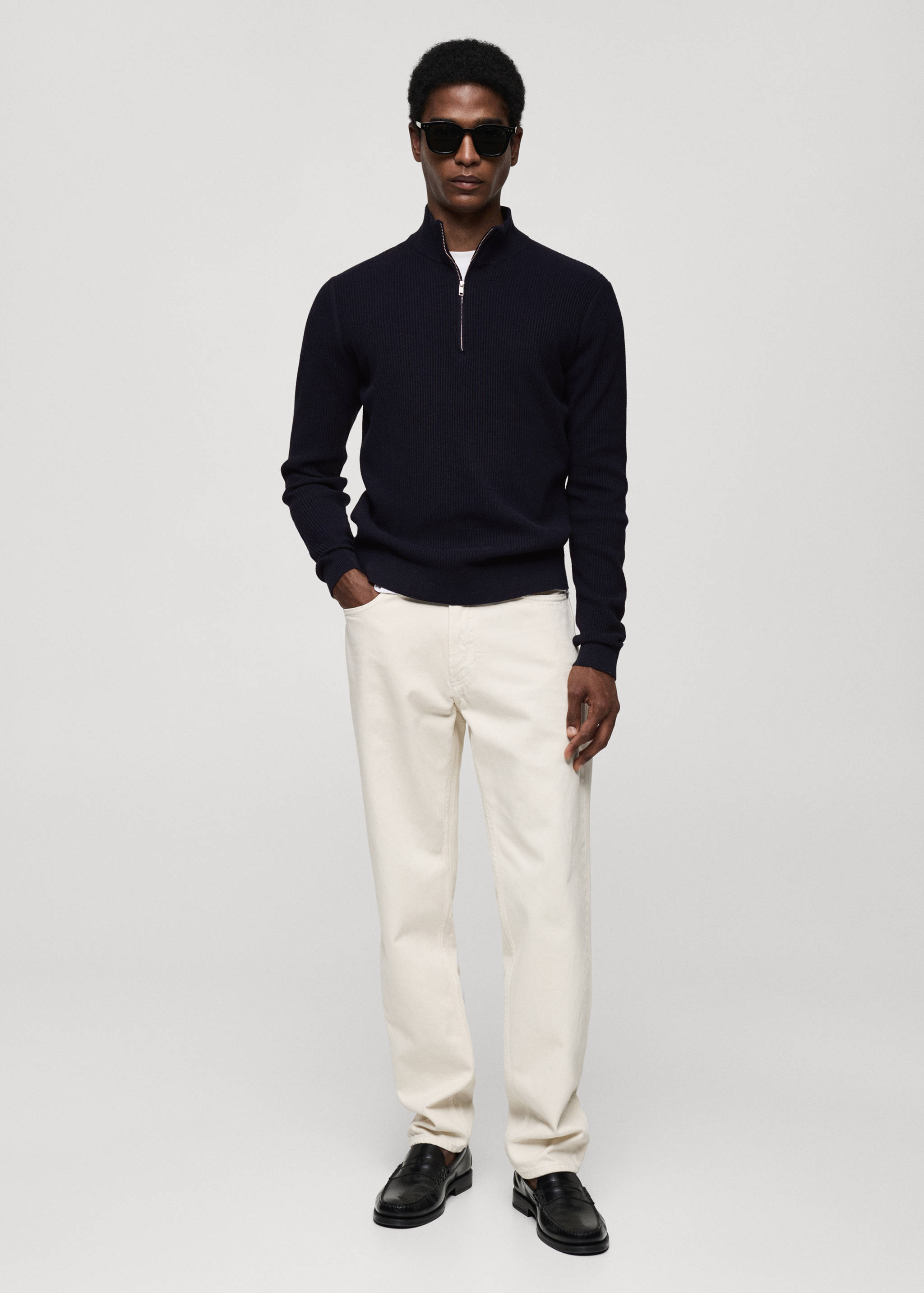 Gerippter Pullover mit Zip-Kragen - Allgemeine Ansicht