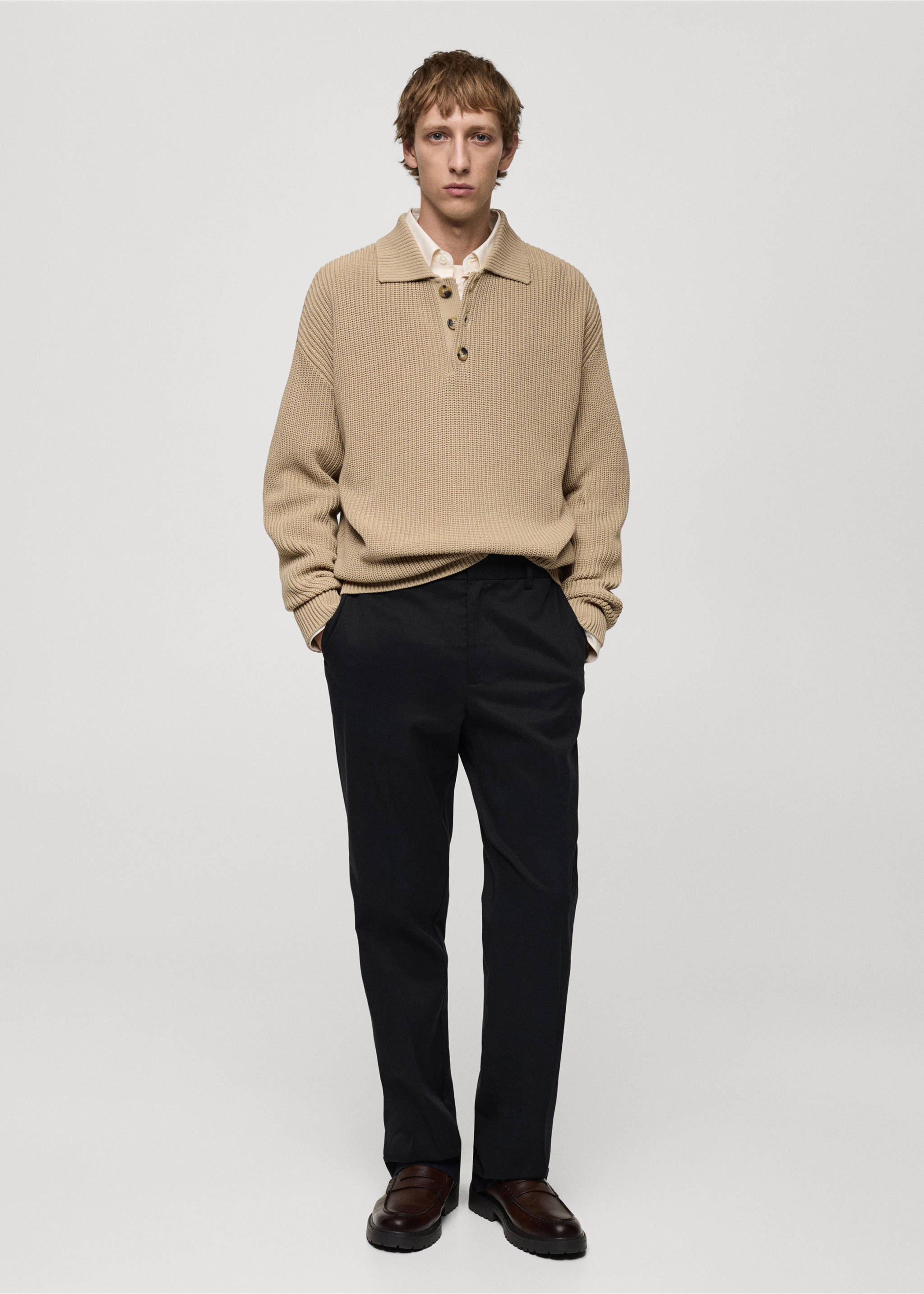 Chunky ribbed polo sweater - General plane, Light/Pastel Grey. Ref: 77034446-00.