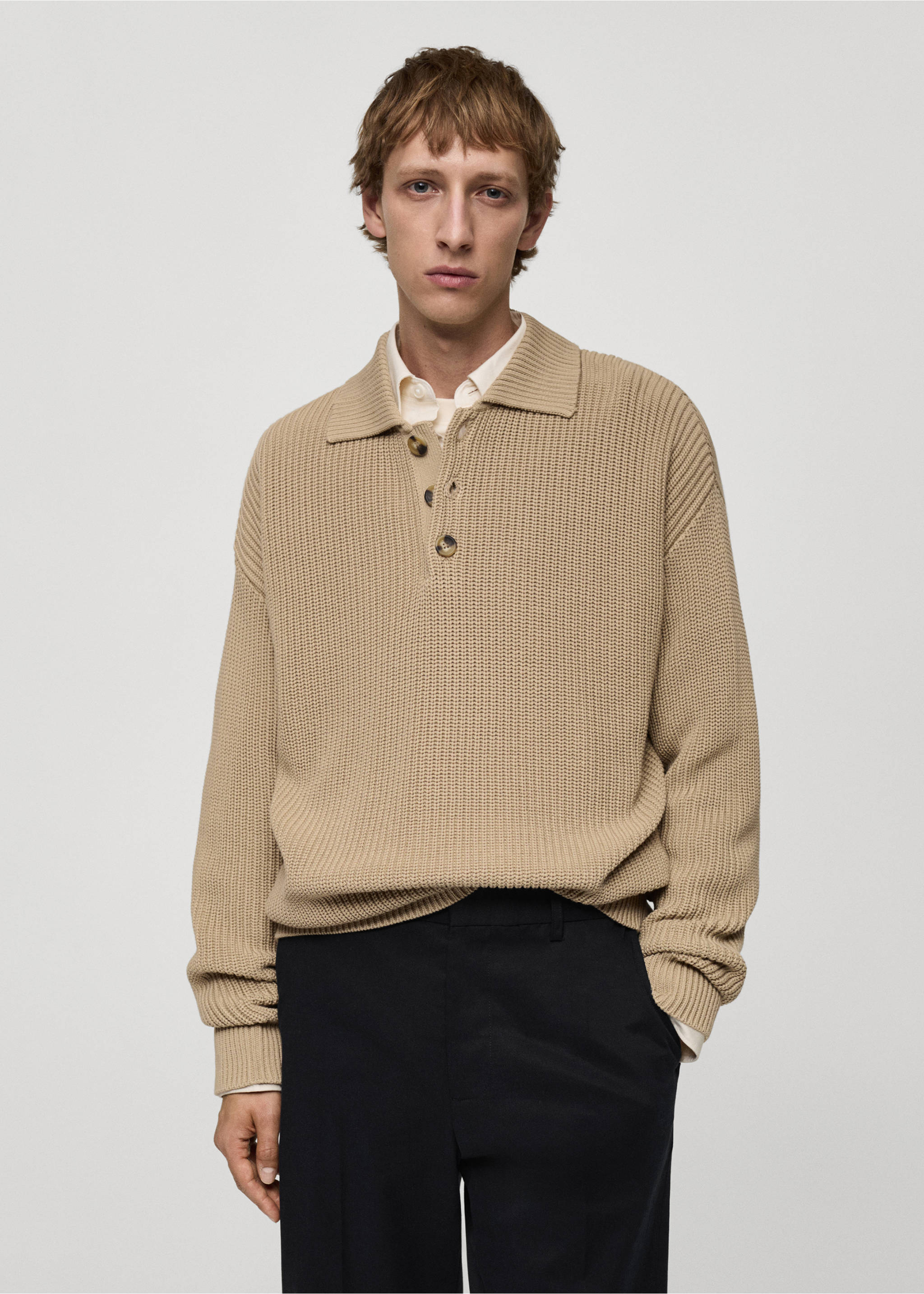 Chunky ribbed polo sweater - Medium plane, Light/Pastel Grey. Ref: 77034446-00.