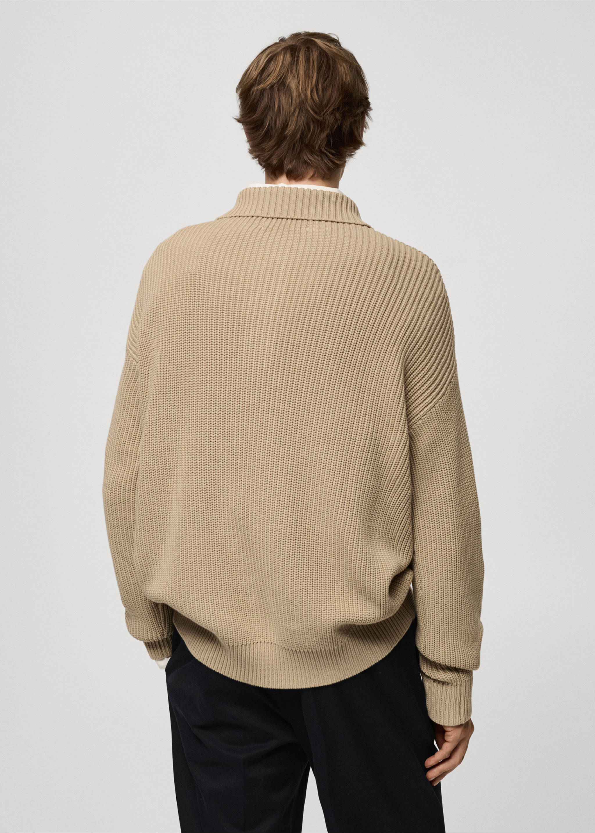 Chunky ribbed polo sweater - Reverse of the article, Light/Pastel Grey. Ref: 77034446-00.