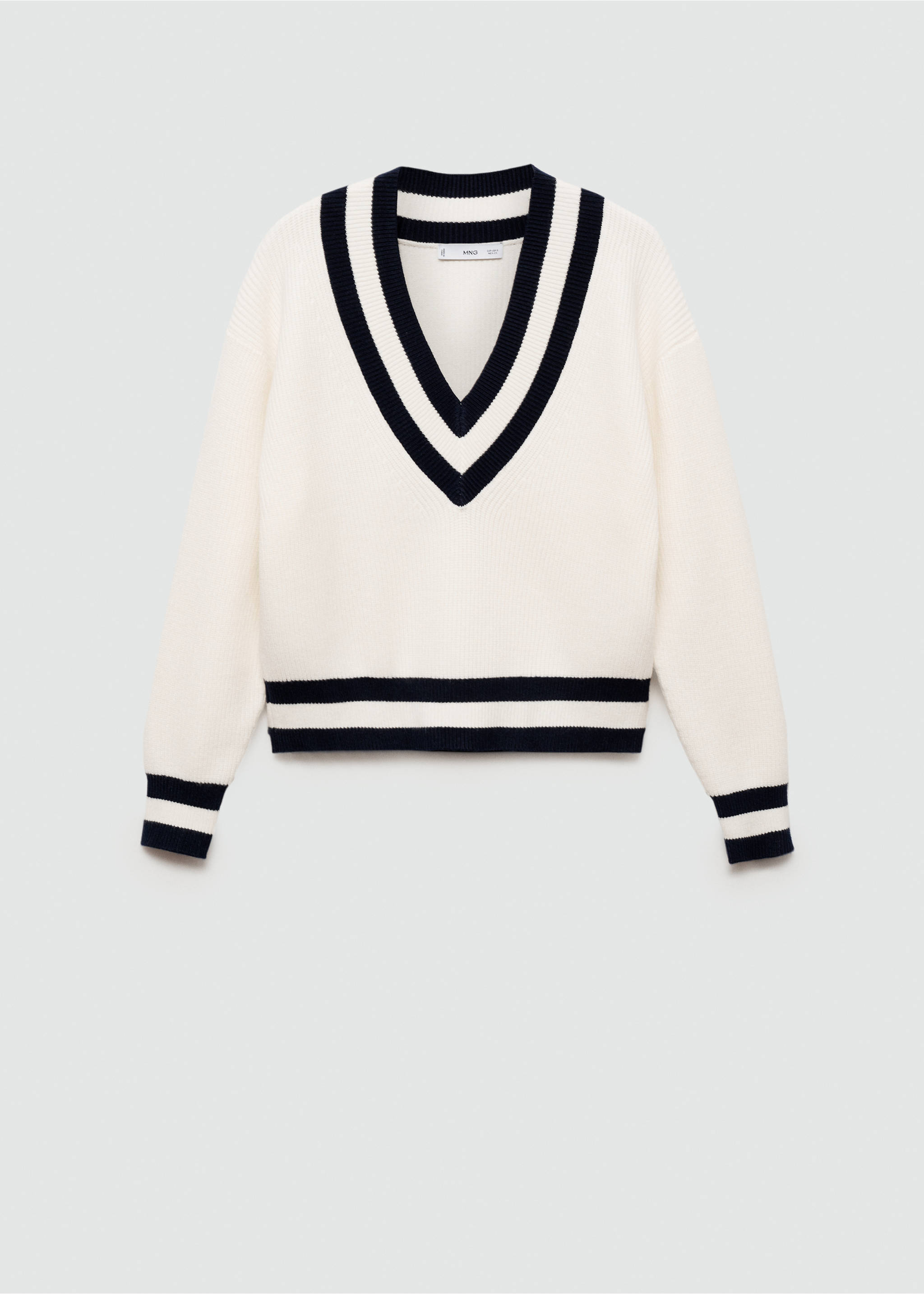 Pull-over à col en V contrastant - Article sans modèle, Écru. Ref: 77034761-00.