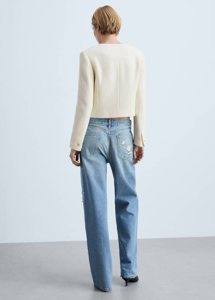 V-neck tweed jacket — Ecru