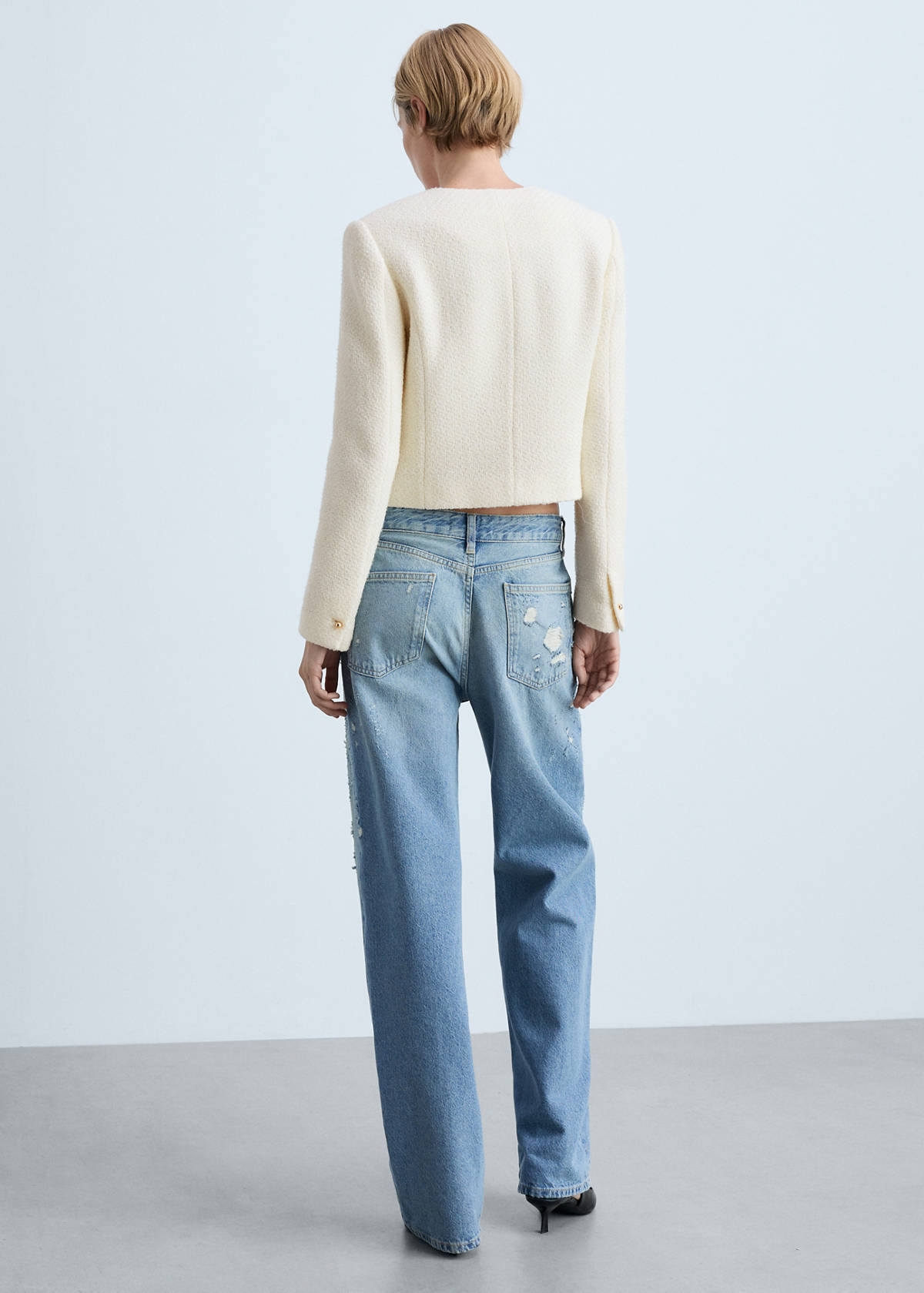 V-neck tweed jacket — Ecru