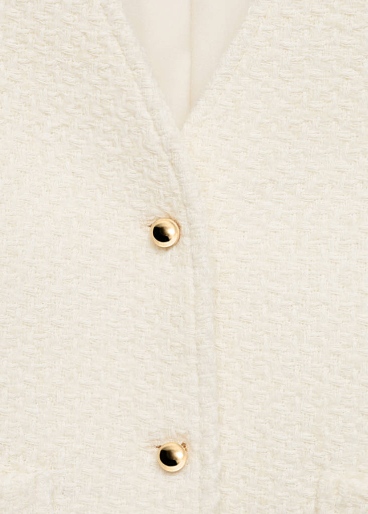 V-neck tweed jacket — Ecru