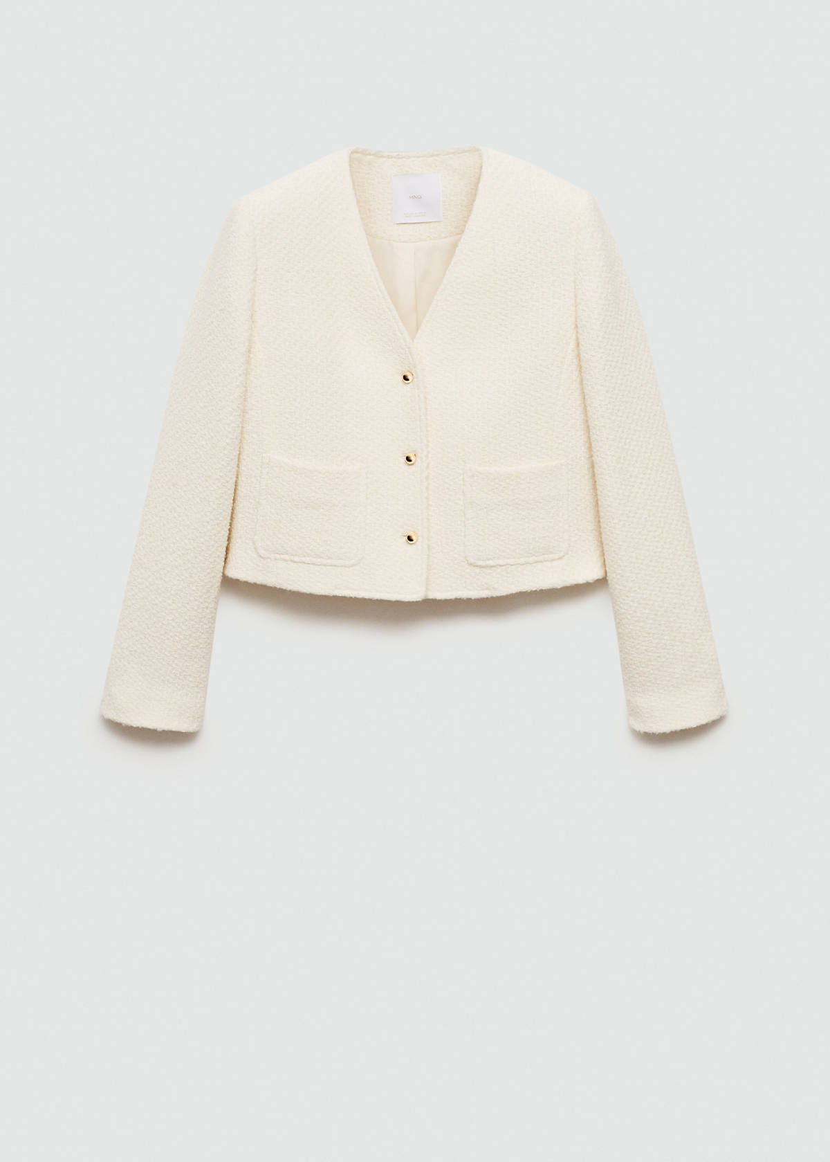 V-neck tweed jacket — Ecru