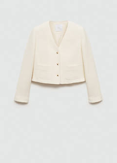 V-neck tweed jacket — Ecru 5