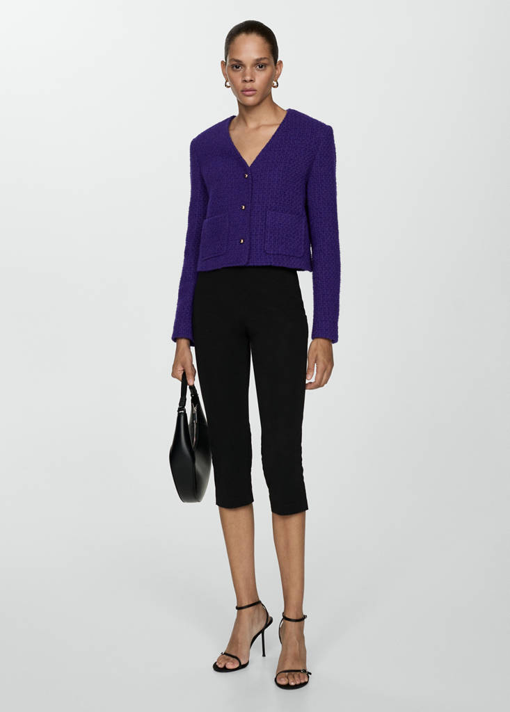 V-neck tweed jacket — Purple