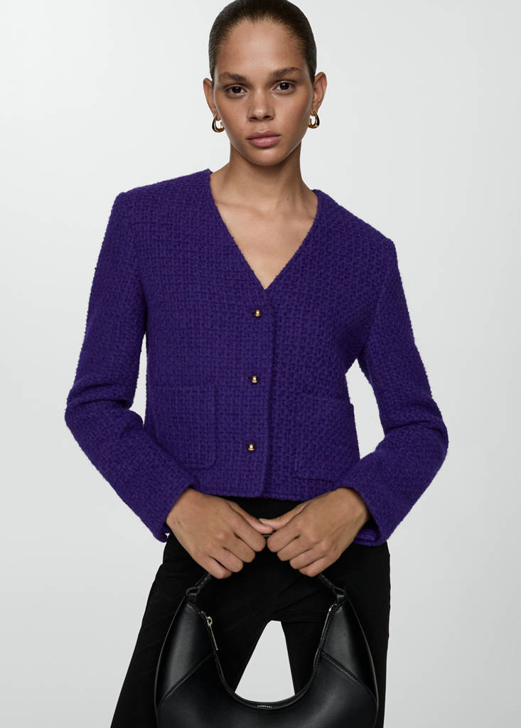 V-neck tweed jacket — Purple