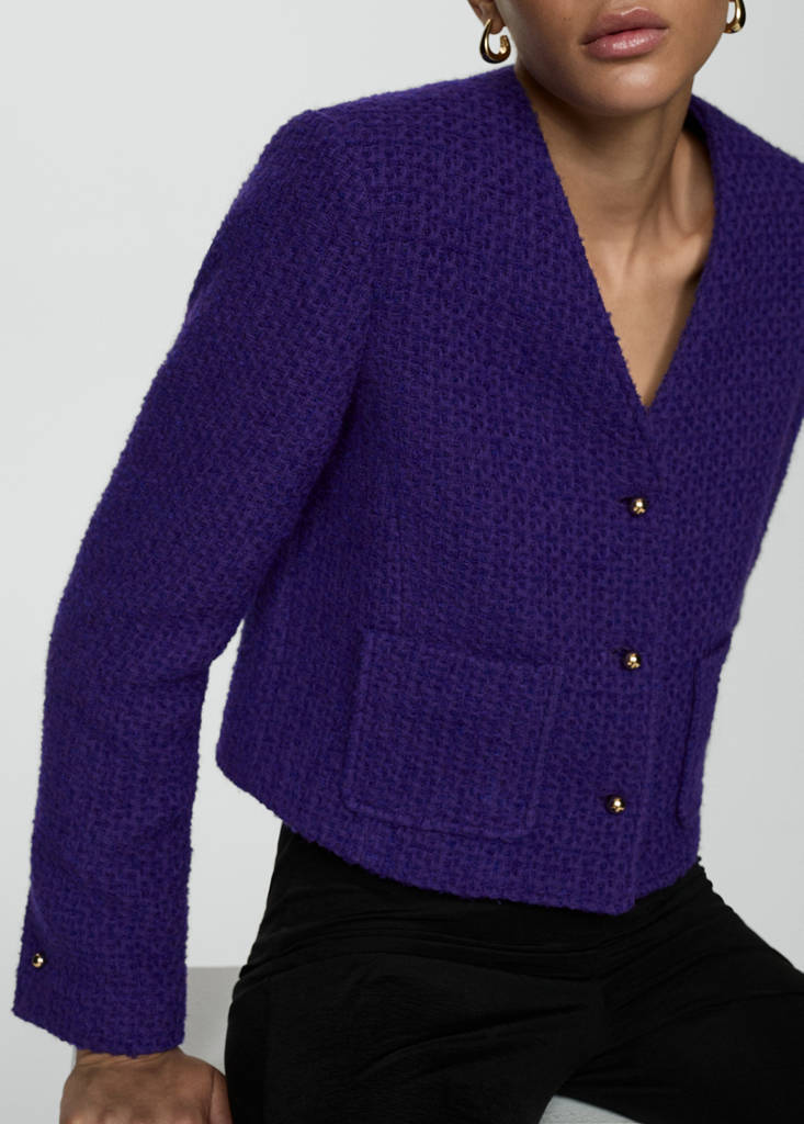 V-neck tweed jacket — Purple