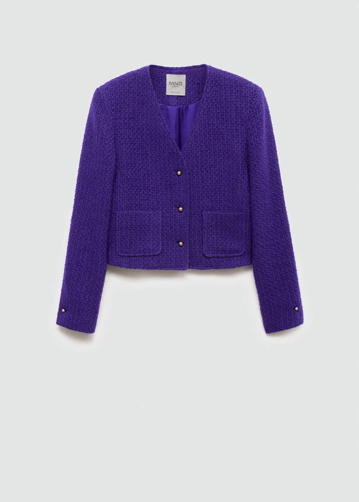 V-neck tweed jacket — Purple