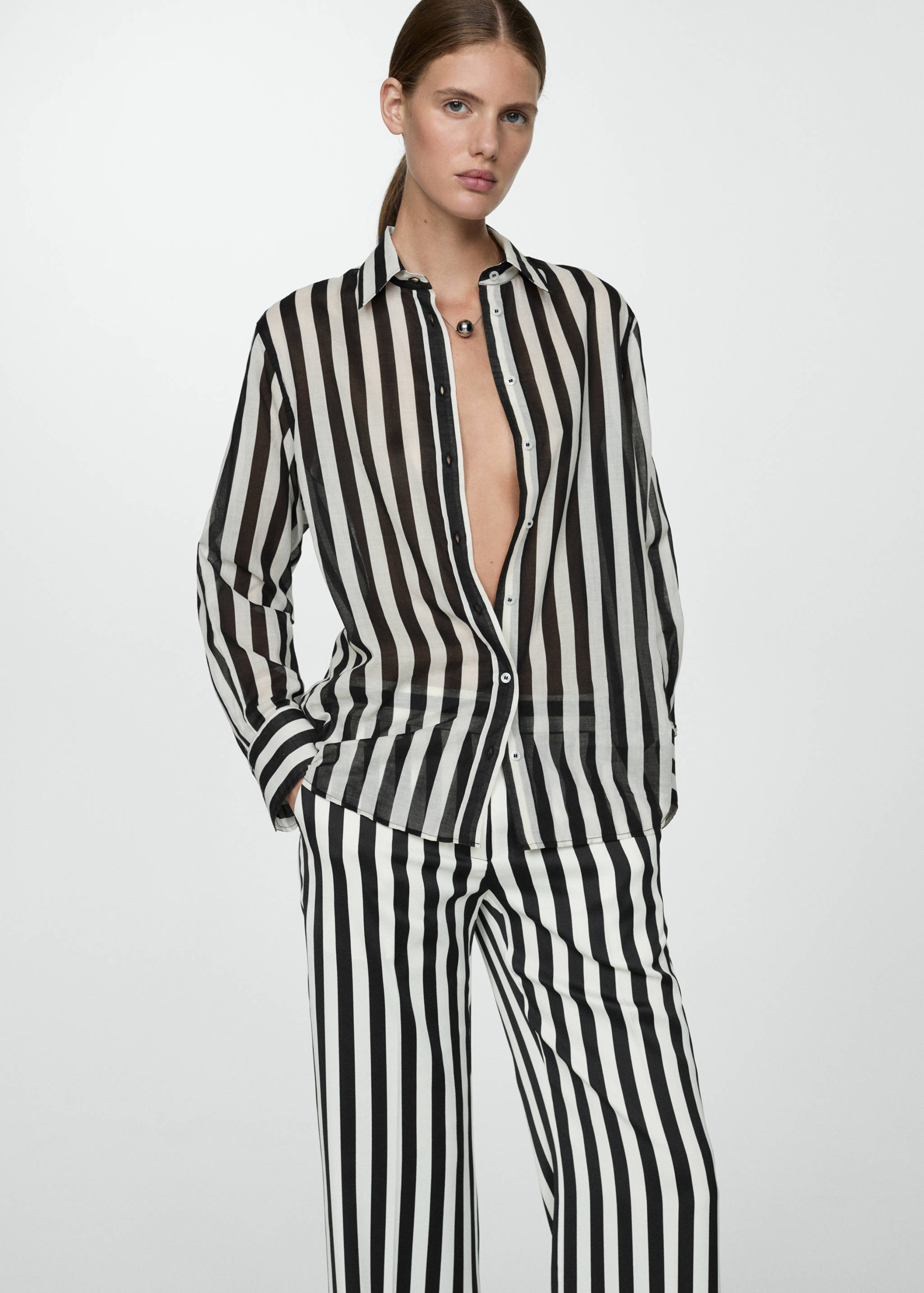 Semi-transparent striped 100% cotton shirt - Details of the article 2