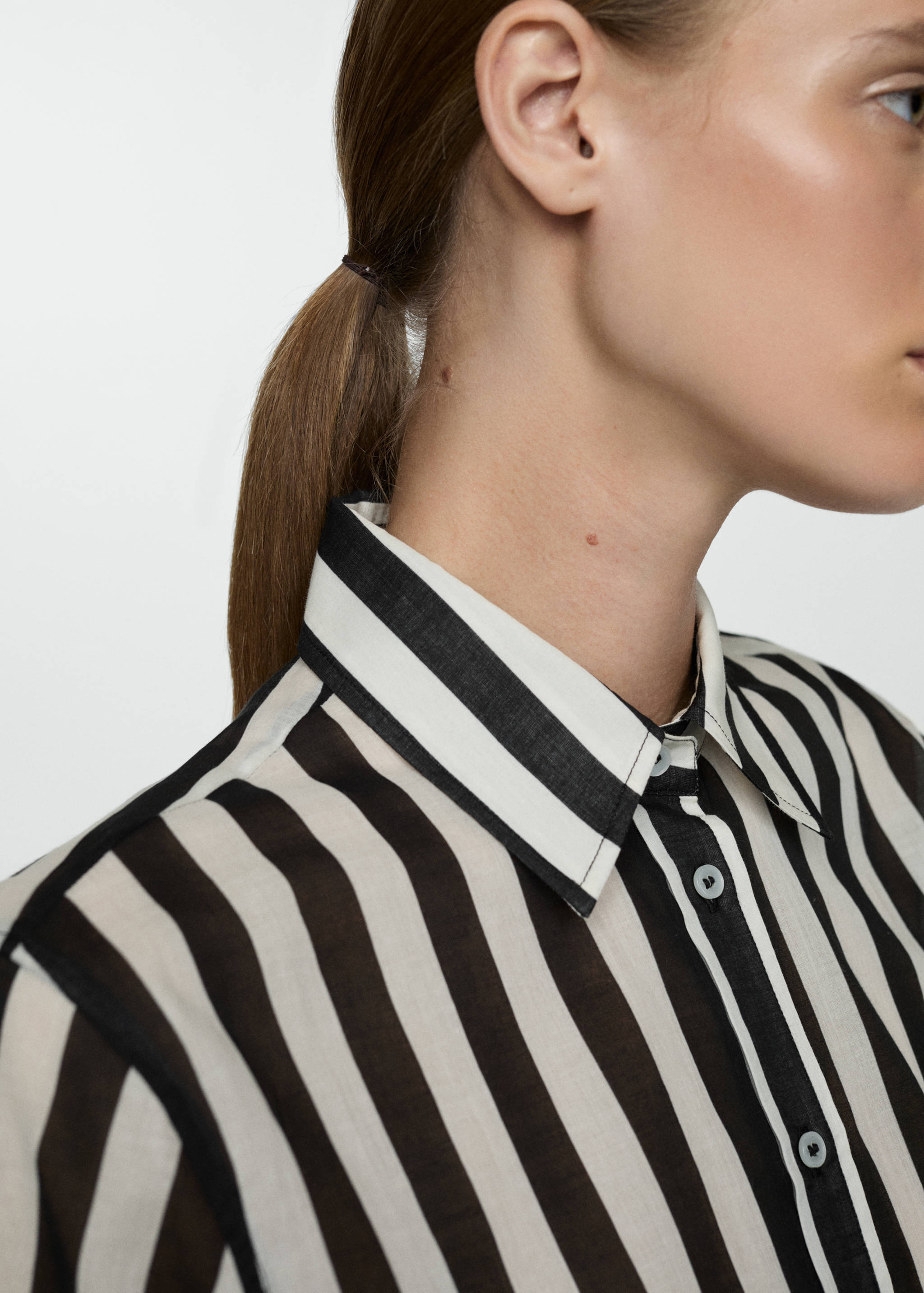 Semi-transparent striped 100% cotton shirt - Details of the article 1
