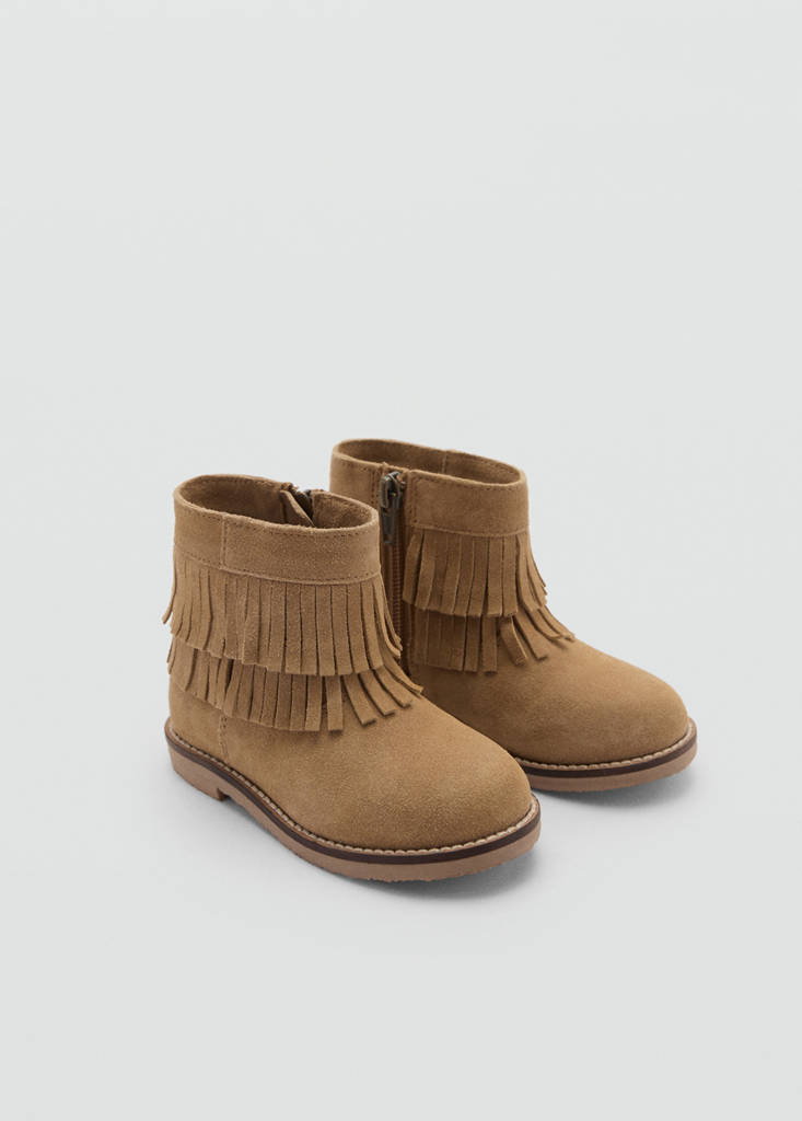 Fringed leather boots — Beige