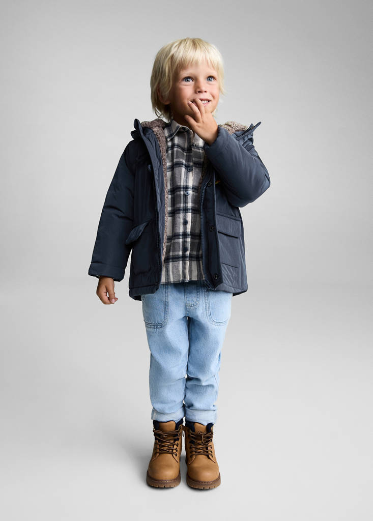 Padded anorak with shearling lining — Blue