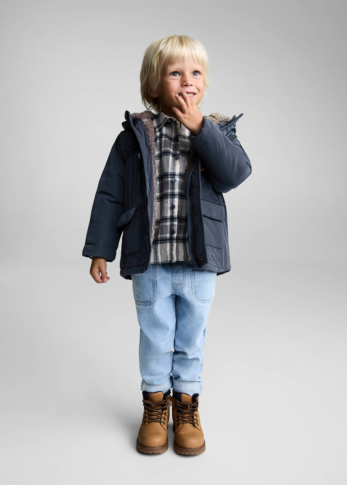 Padded anorak with shearling lining — Blue