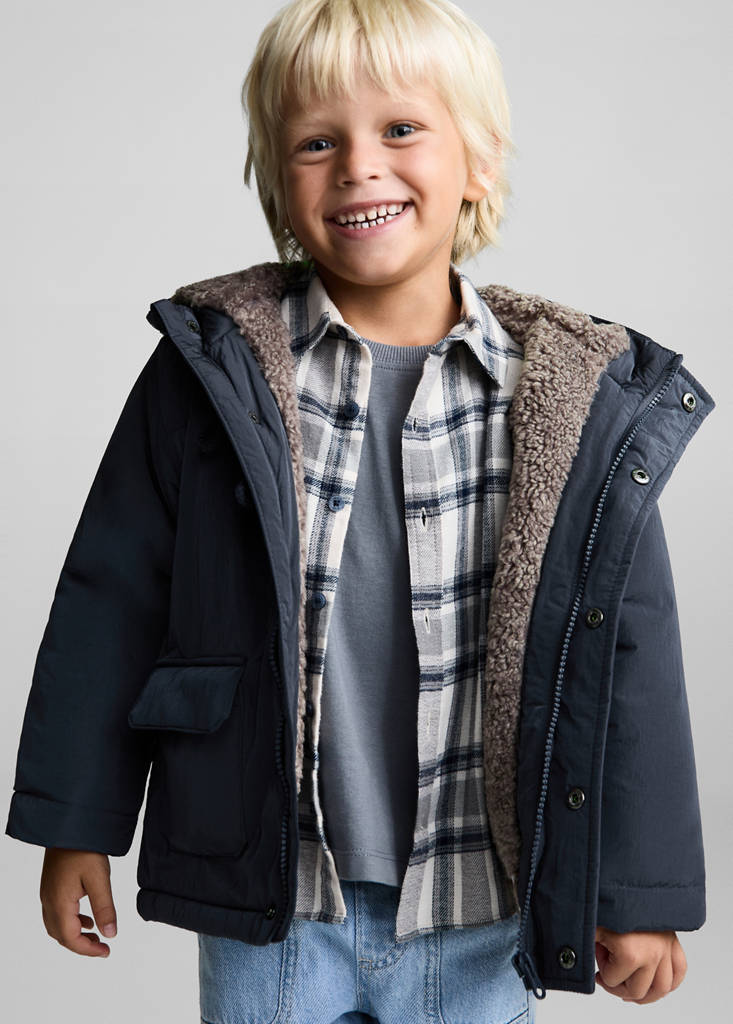 Padded anorak with shearling lining — Blue