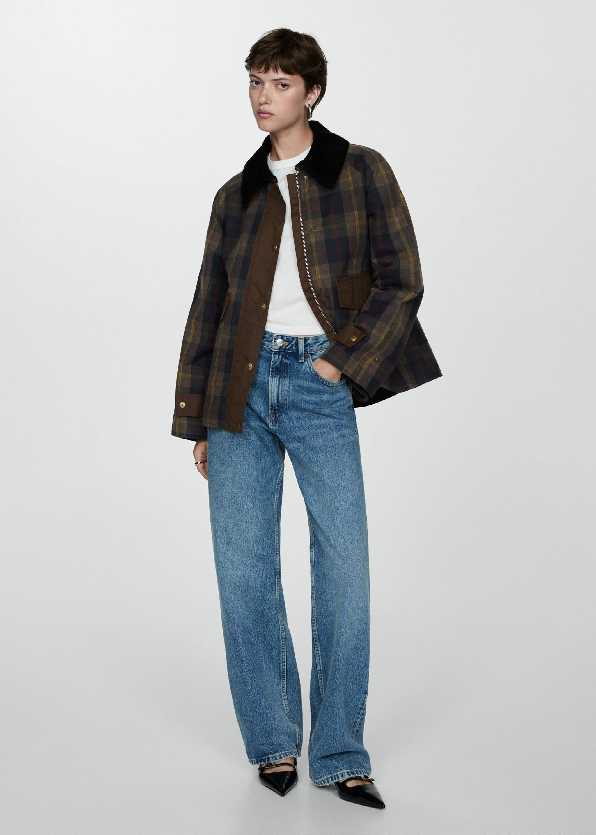 Check parka with contrasting collar - General plane, Dark Navy. Ref: 77035633-00.