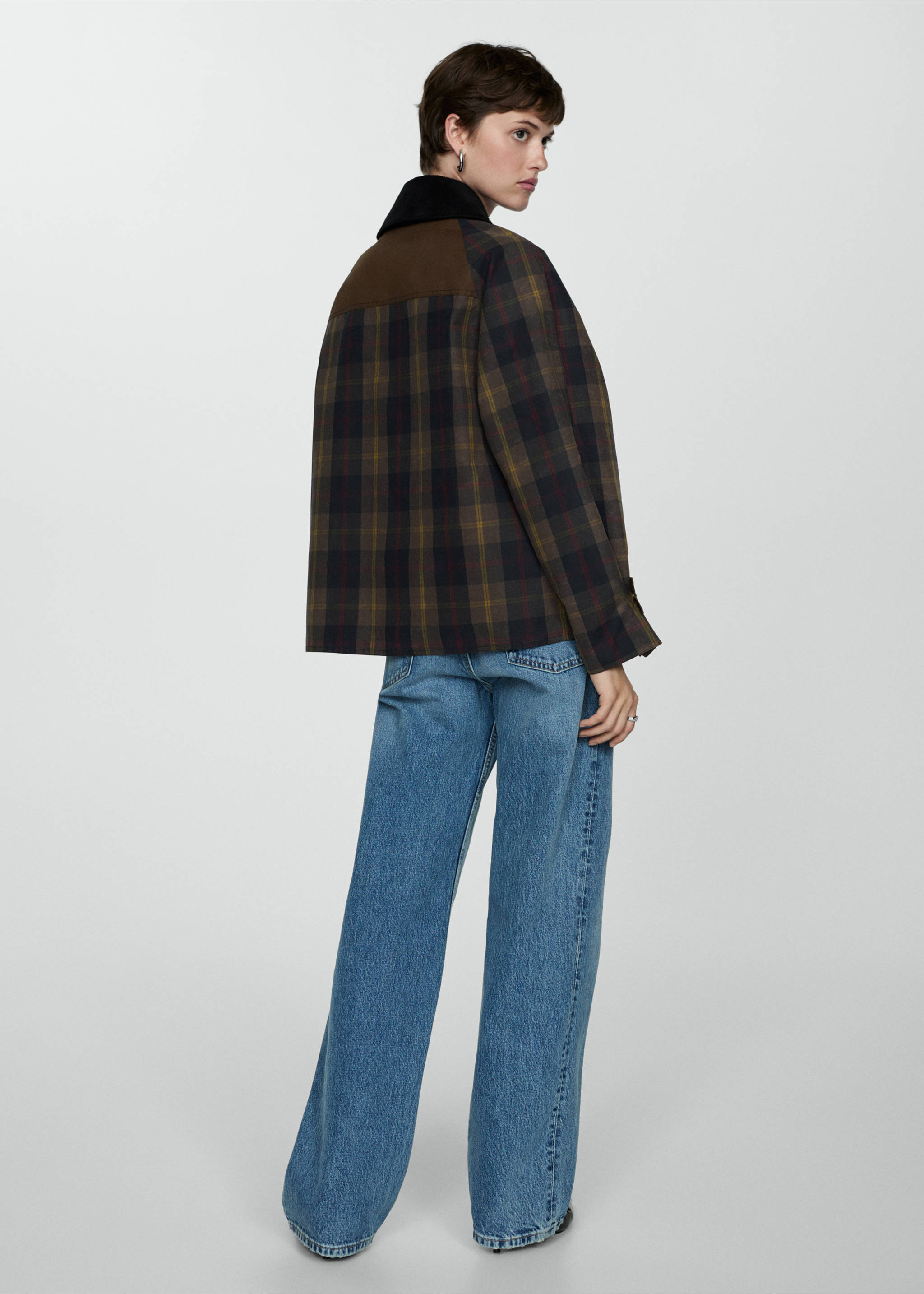 Check parka with contrasting collar - Reverse of the article, Dark Navy. Ref: 77035633-00.