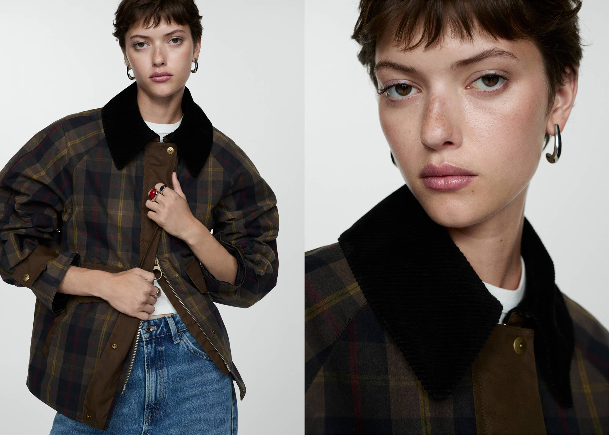 Check parka with contrasting collar - Panoramic plane