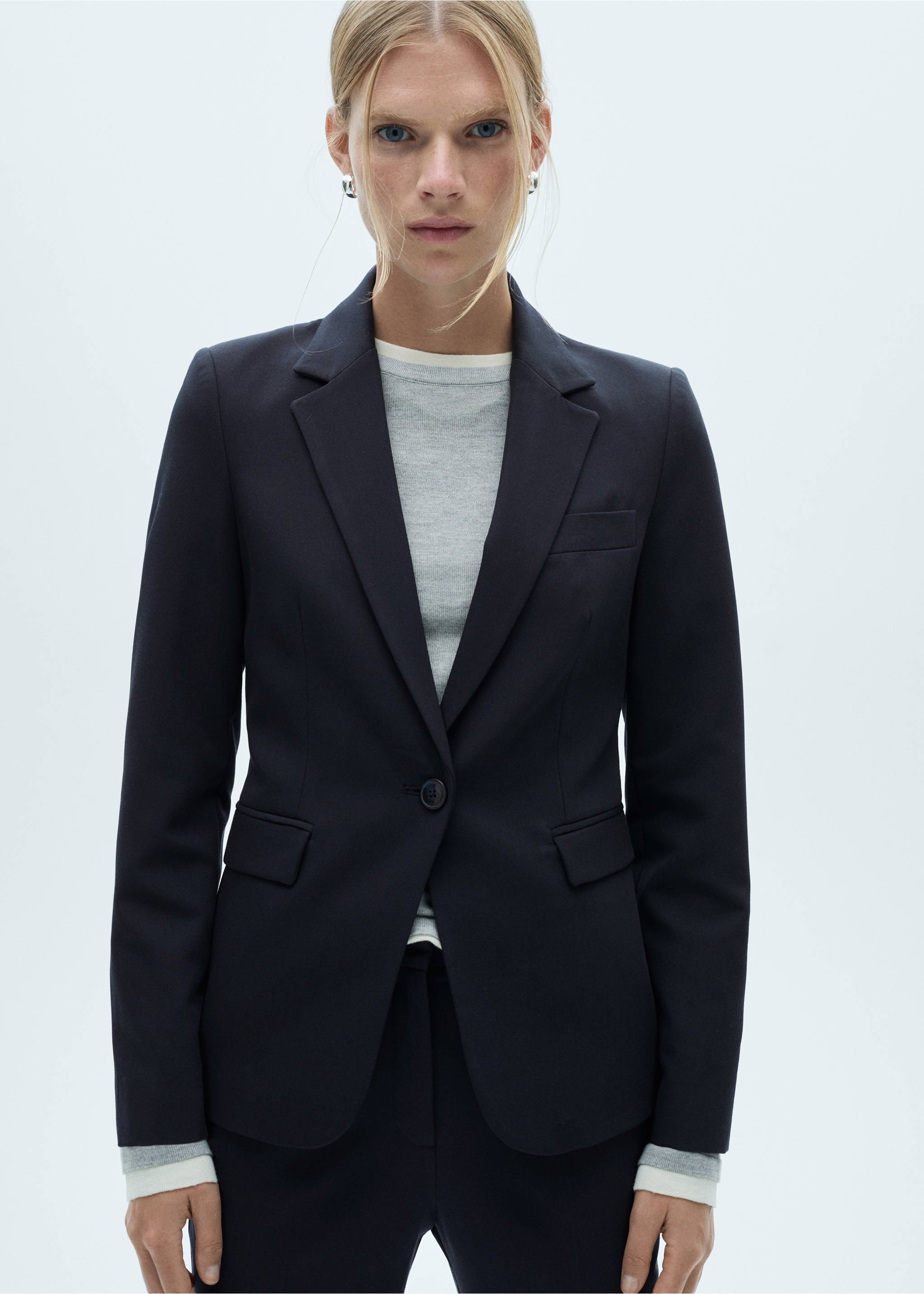 Fitted suit blazer - Medium plane, Dark Navy. Ref: 77035655-00.