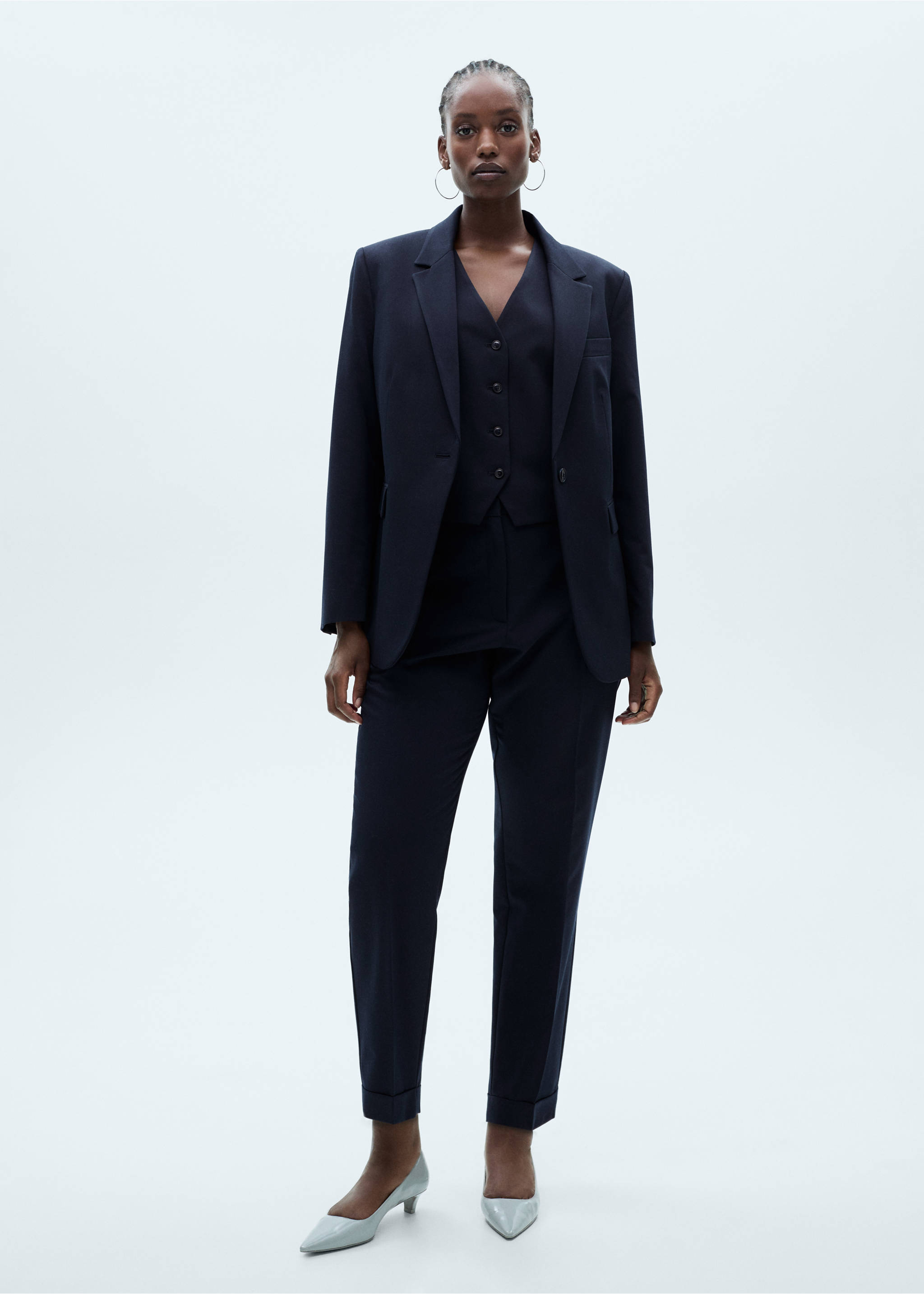 Fitted suit blazer - Details of the article 3, Dark Navy. Ref: 77035655-00.