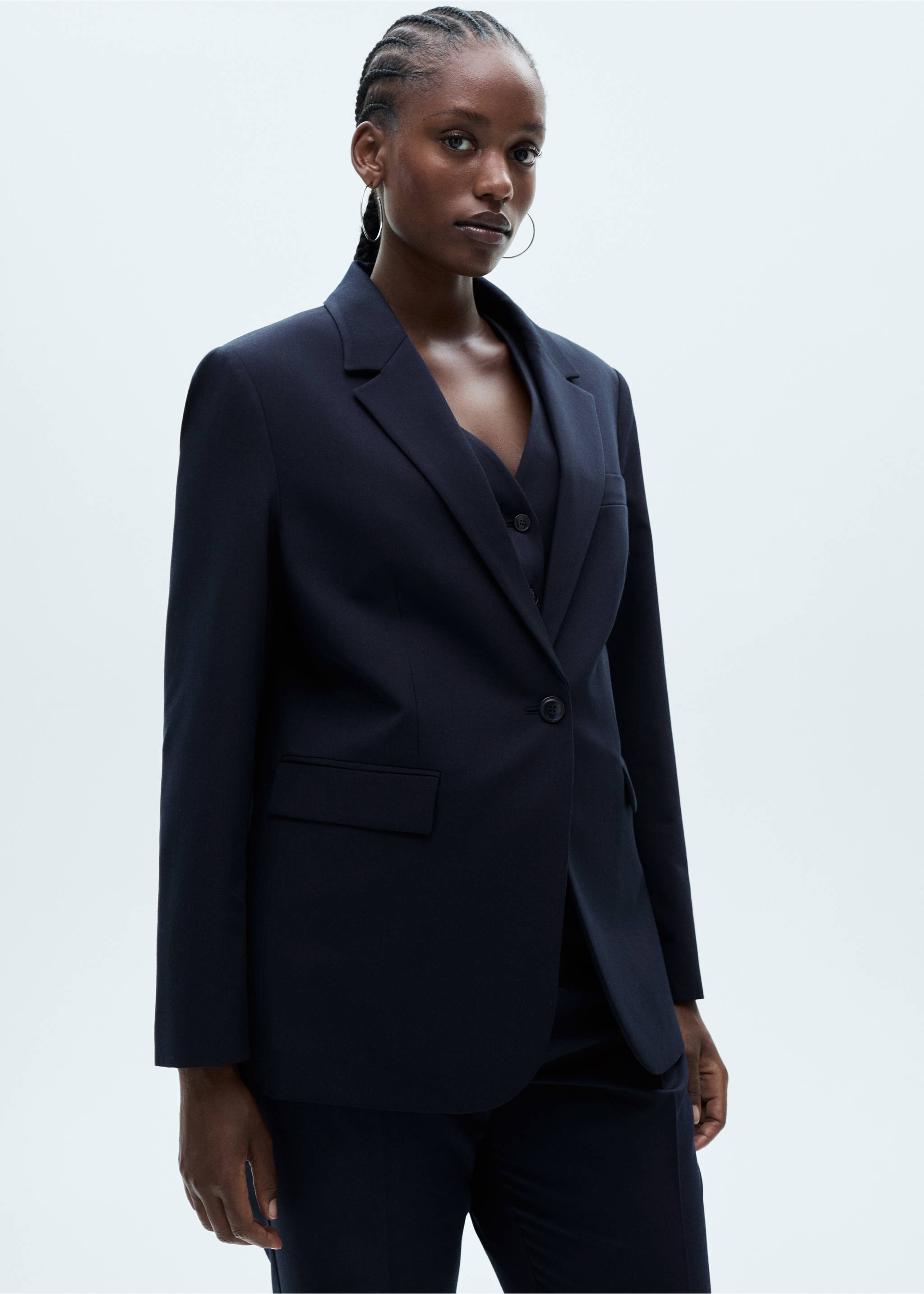 Fitted suit blazer - Details of the article 5, Dark Navy. Ref: 77035655-00.