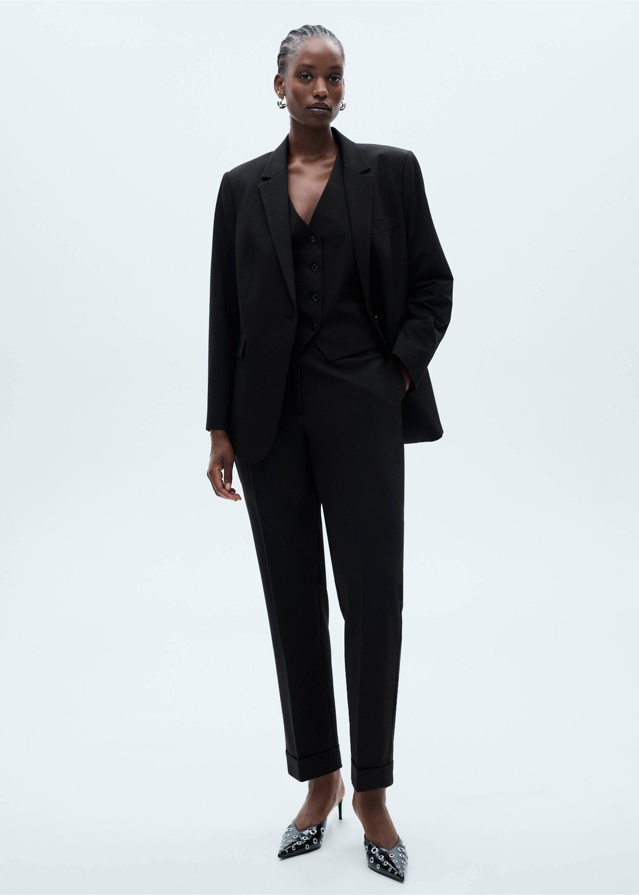 Fitted suit blazer - Details of the article 3, Black. Ref: 77035655-00.