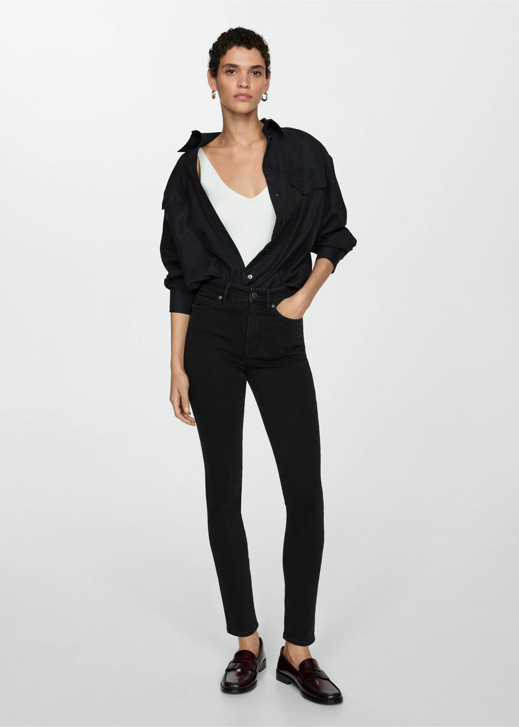 Jean skinny taille haute - Plan général, Black denim. Ref: 77035660-00.