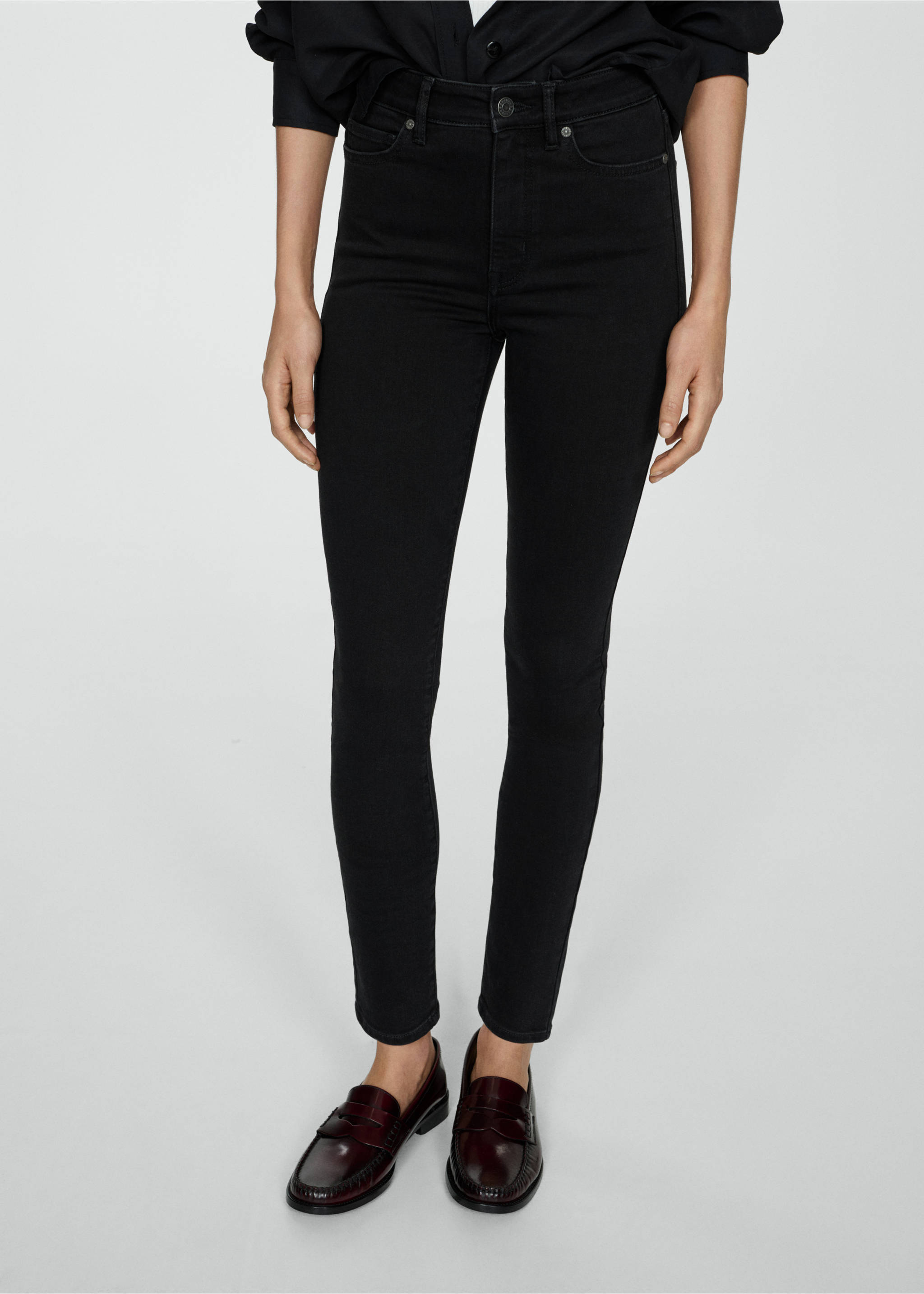 Jean skinny taille haute - Plan moyen, Black denim. Ref: 77035660-00.