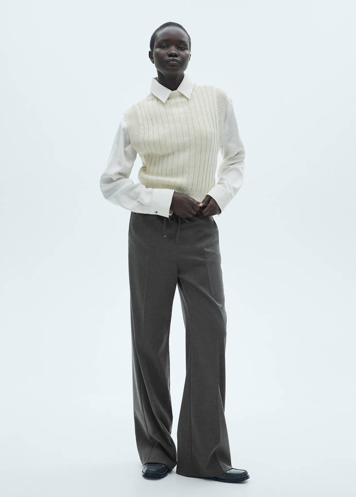 Straight-fit trousers with elastic waist — Grey