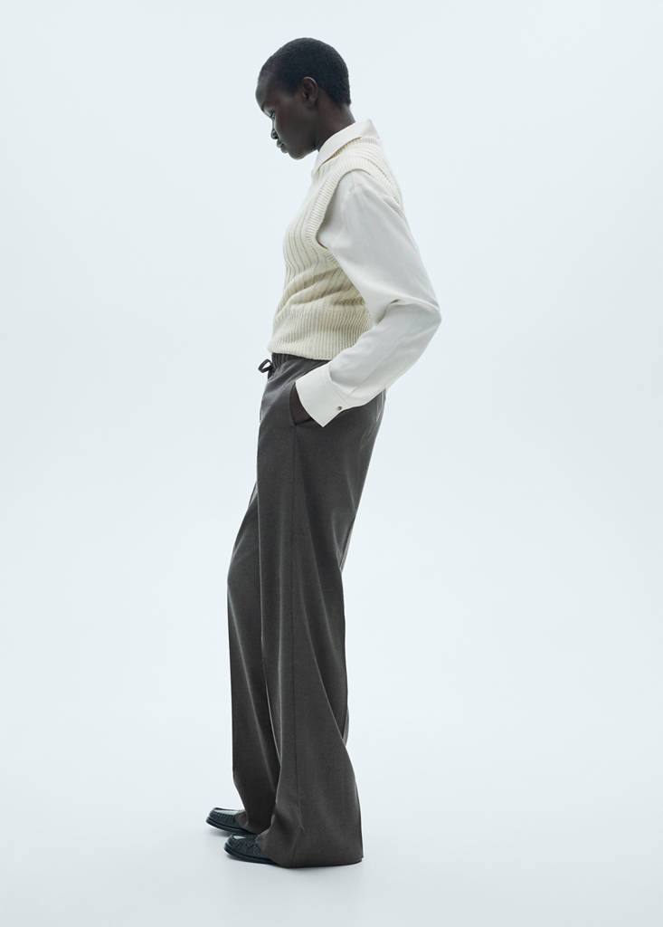 Straight-fit trousers with elastic waist — Grey
