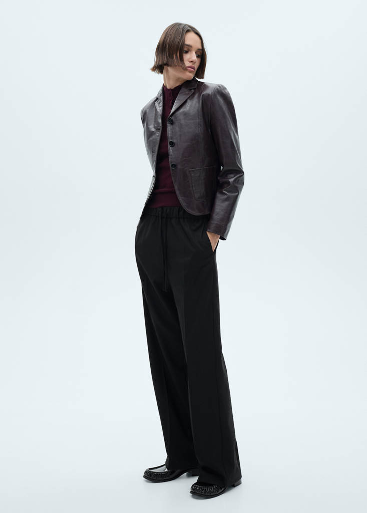 Straight-fit trousers with elastic waist — Black