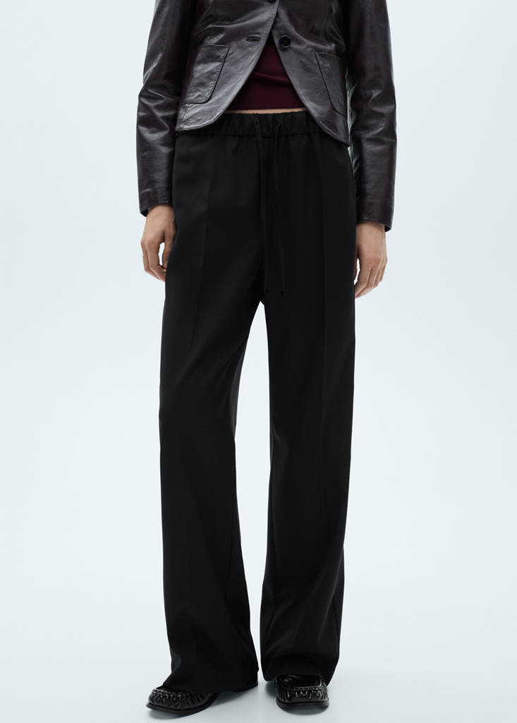 Straight-fit trousers with elastic waist — Black