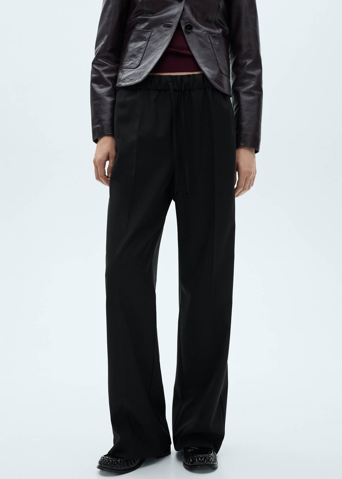 Straight-fit trousers with elastic waist — Black