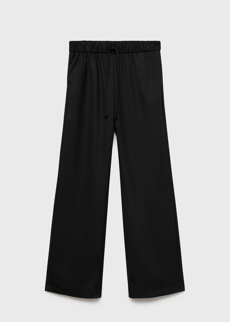 Straight-fit trousers with elastic waist — Black