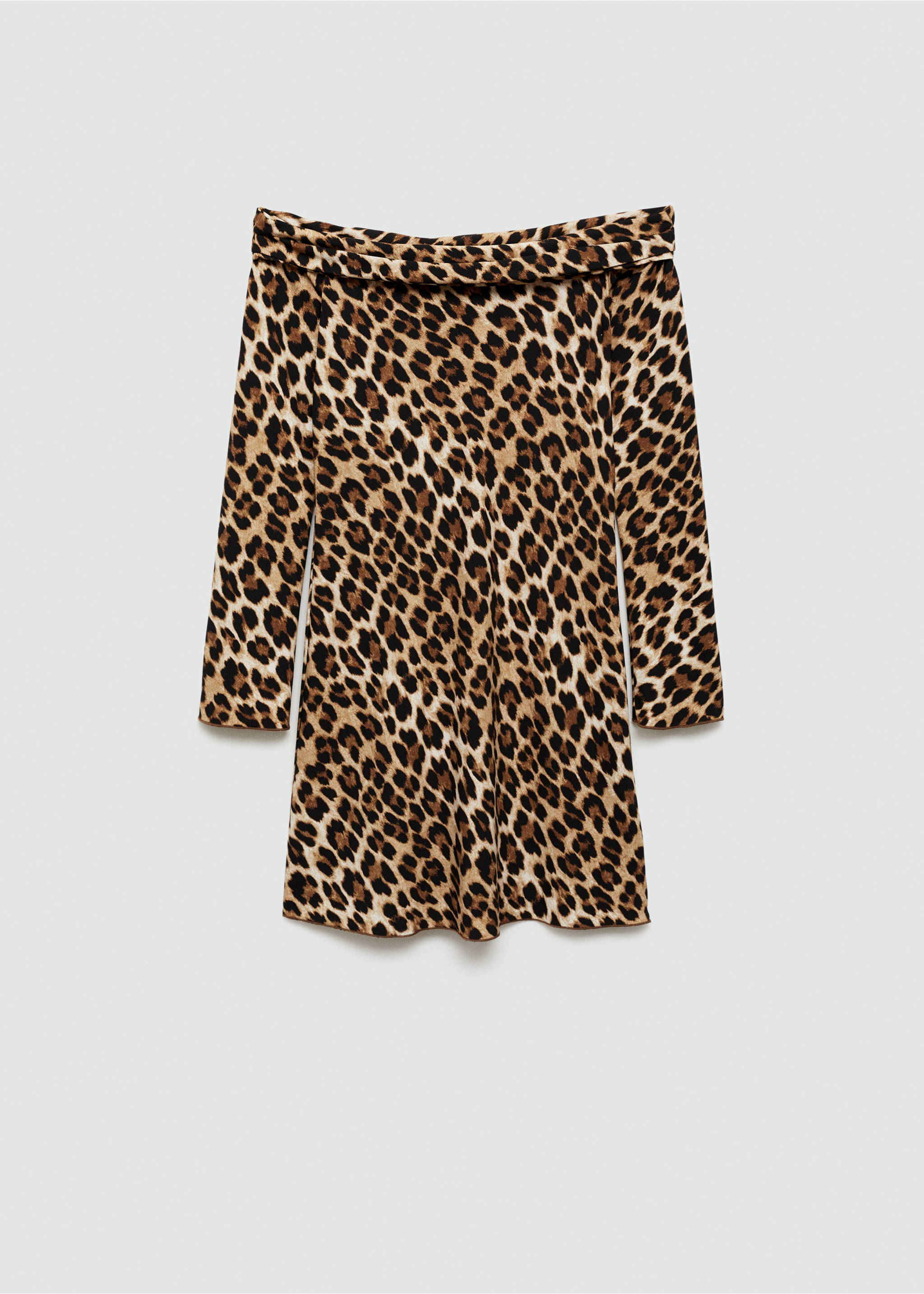 Leopard print off-the-shoulder mini dress, Brown. Ref: 77035673-00.