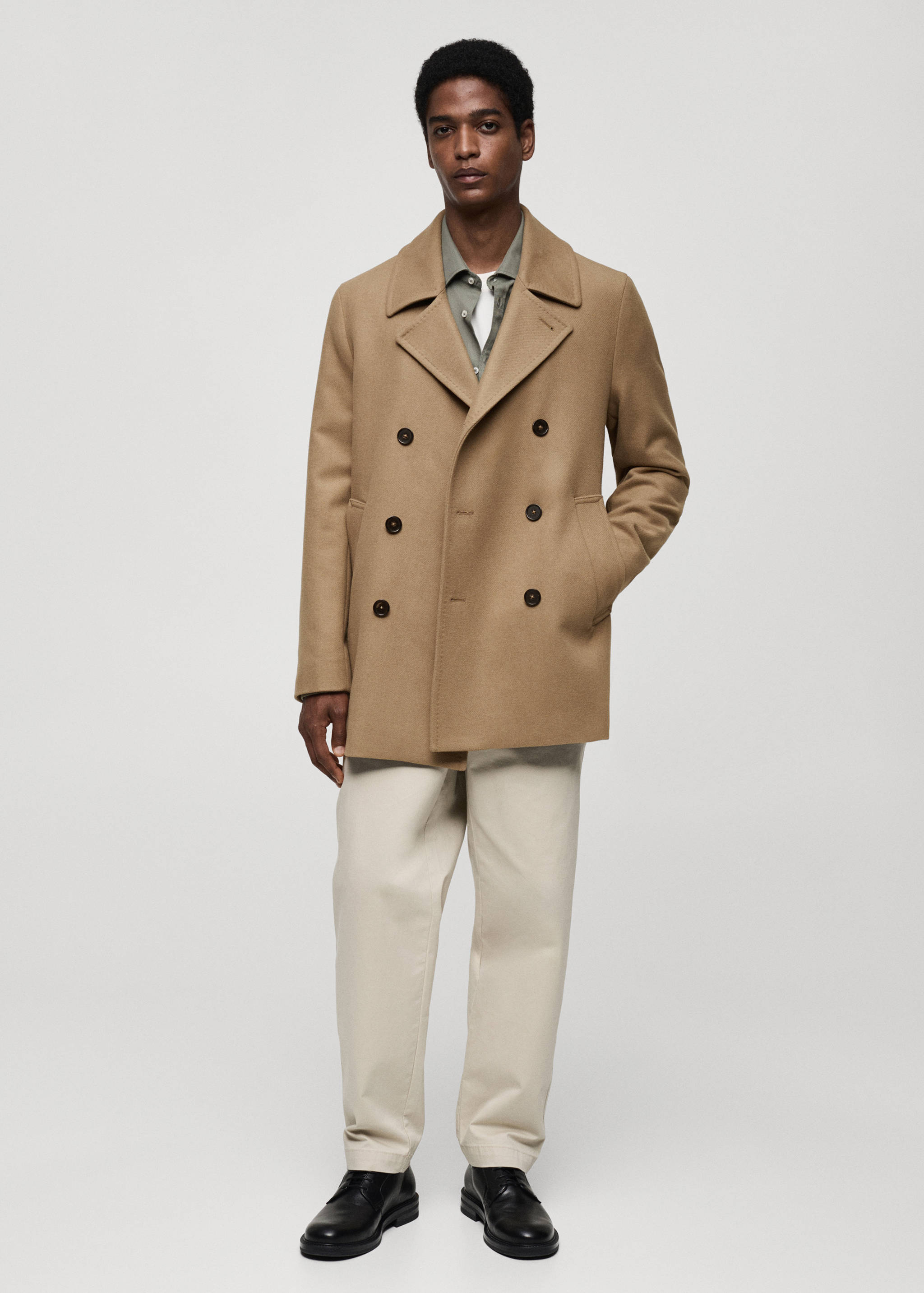 系扣羊毛双排扣大衣 - null