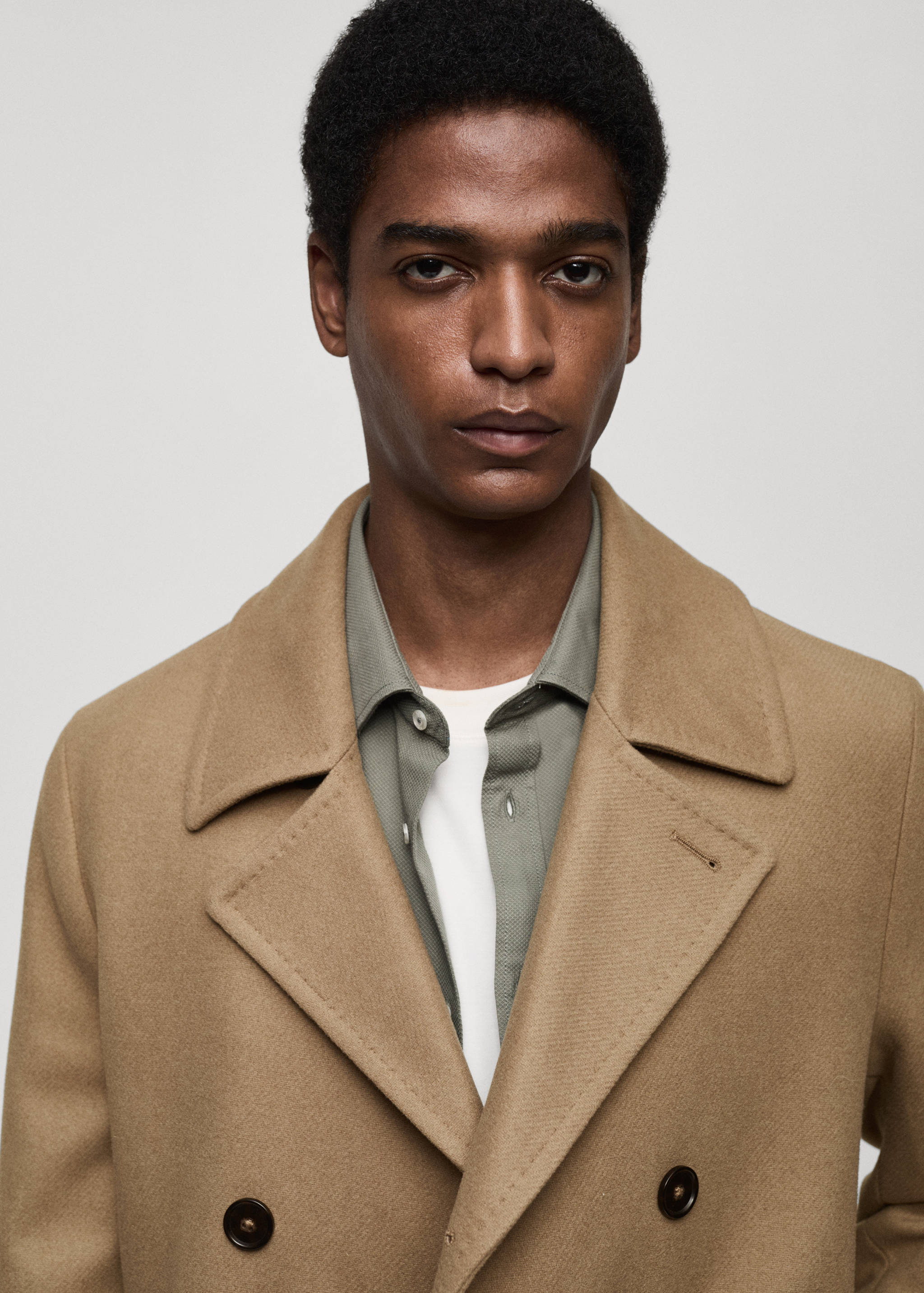 系扣羊毛双排扣大衣 - null