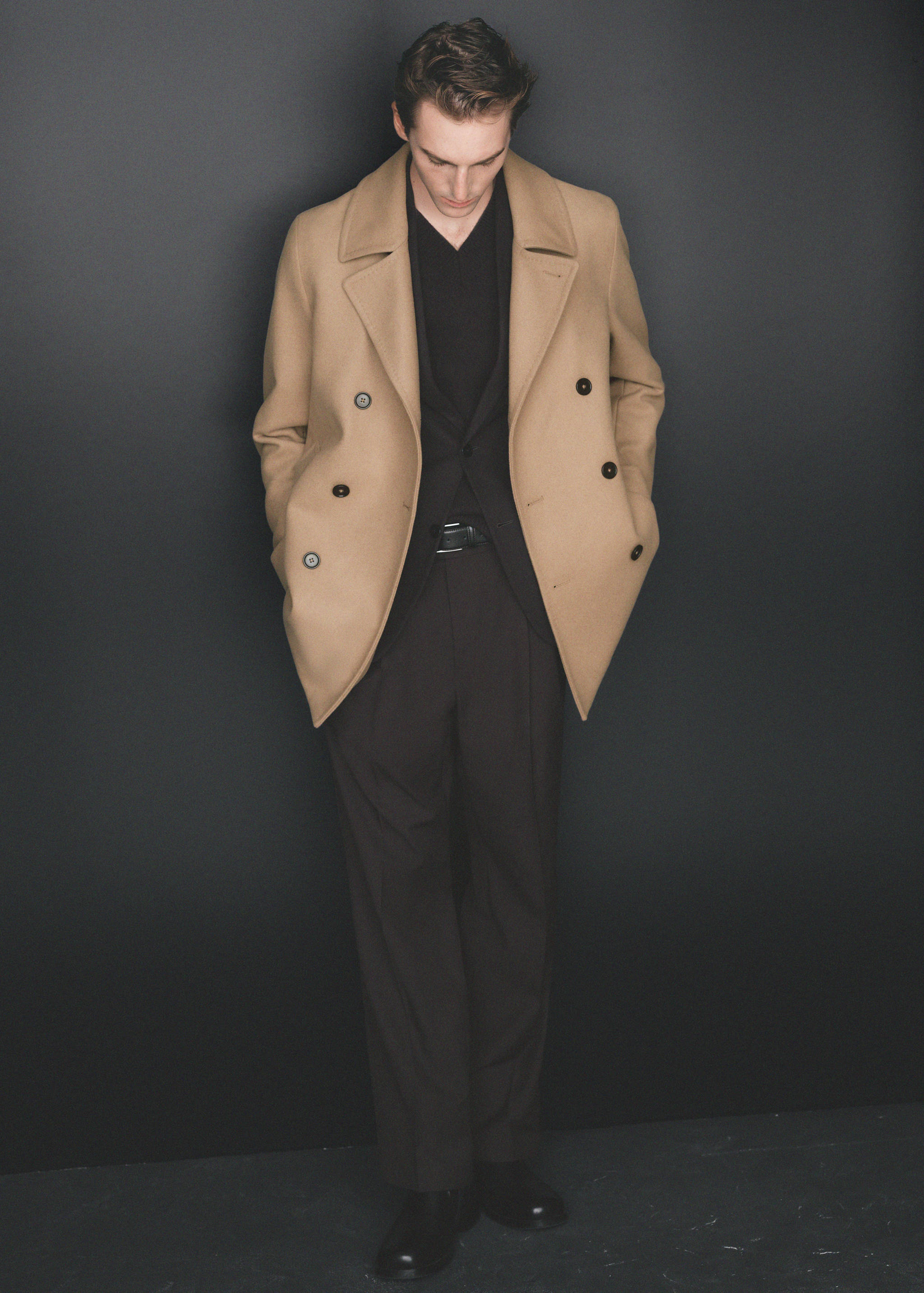 系扣羊毛双排扣大衣 - null