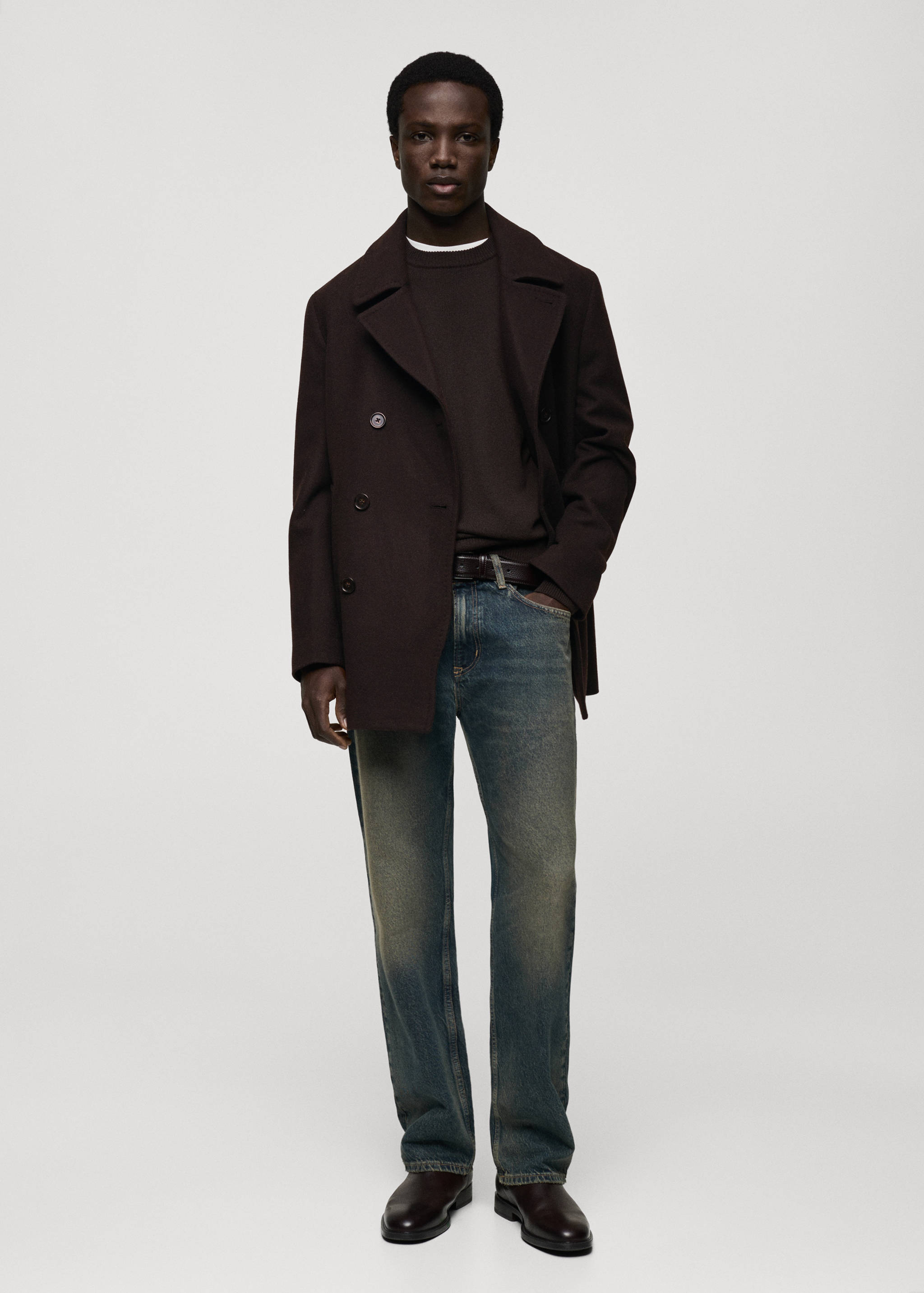 系扣羊毛双排扣大衣 - null