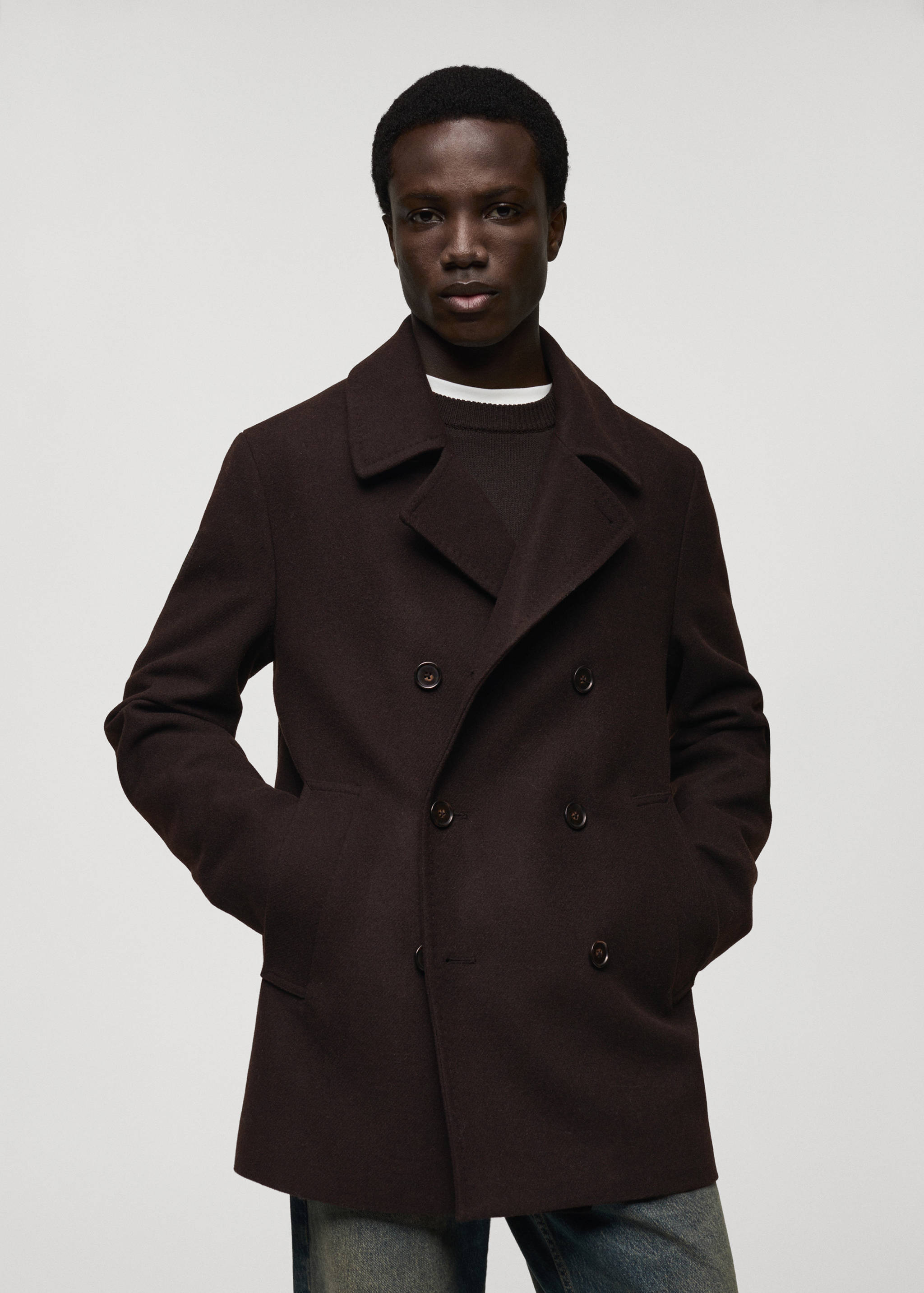 系扣羊毛双排扣大衣 - null